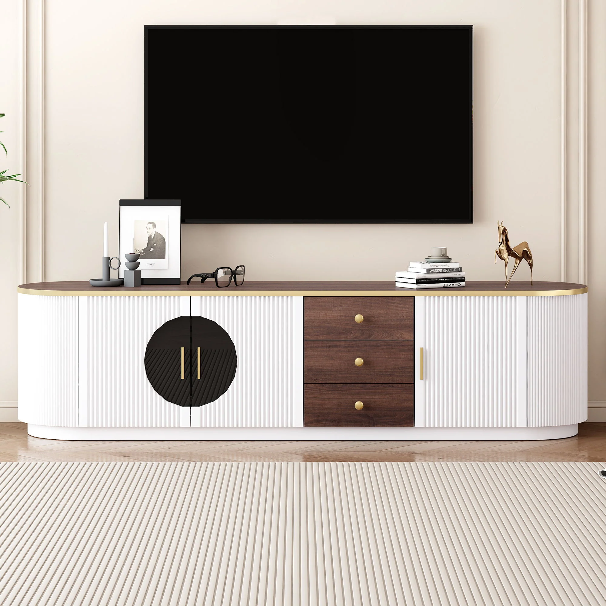 Modern Minimalist TV Stand For TVs Up To 80" With 3 Drawers And 1 Shelf - Image 10