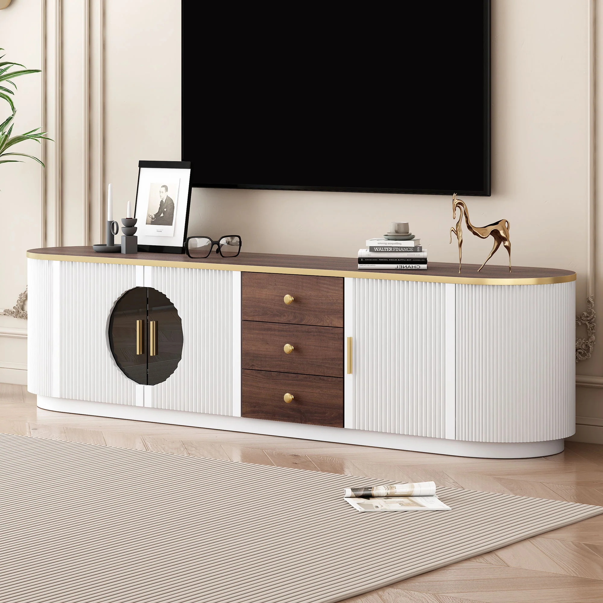 Modern Minimalist TV Stand For TVs Up To 80" With 3 Drawers And 1 Shelf - Image 13