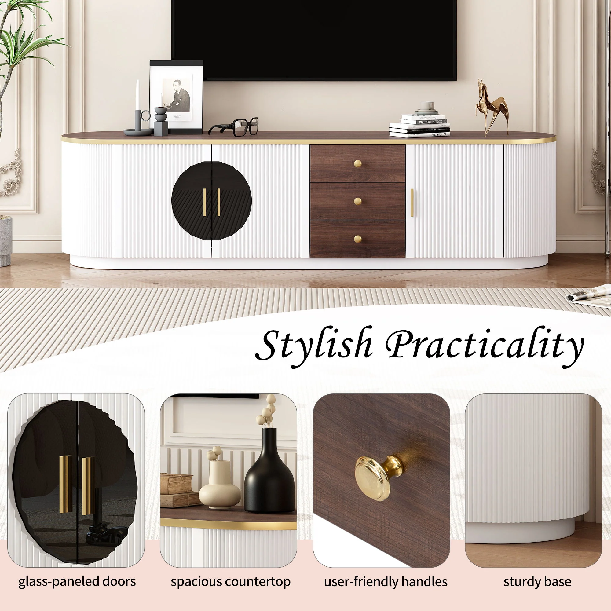 Modern Minimalist TV Stand For TVs Up To 80" With 3 Drawers And 1 Shelf - Image 5