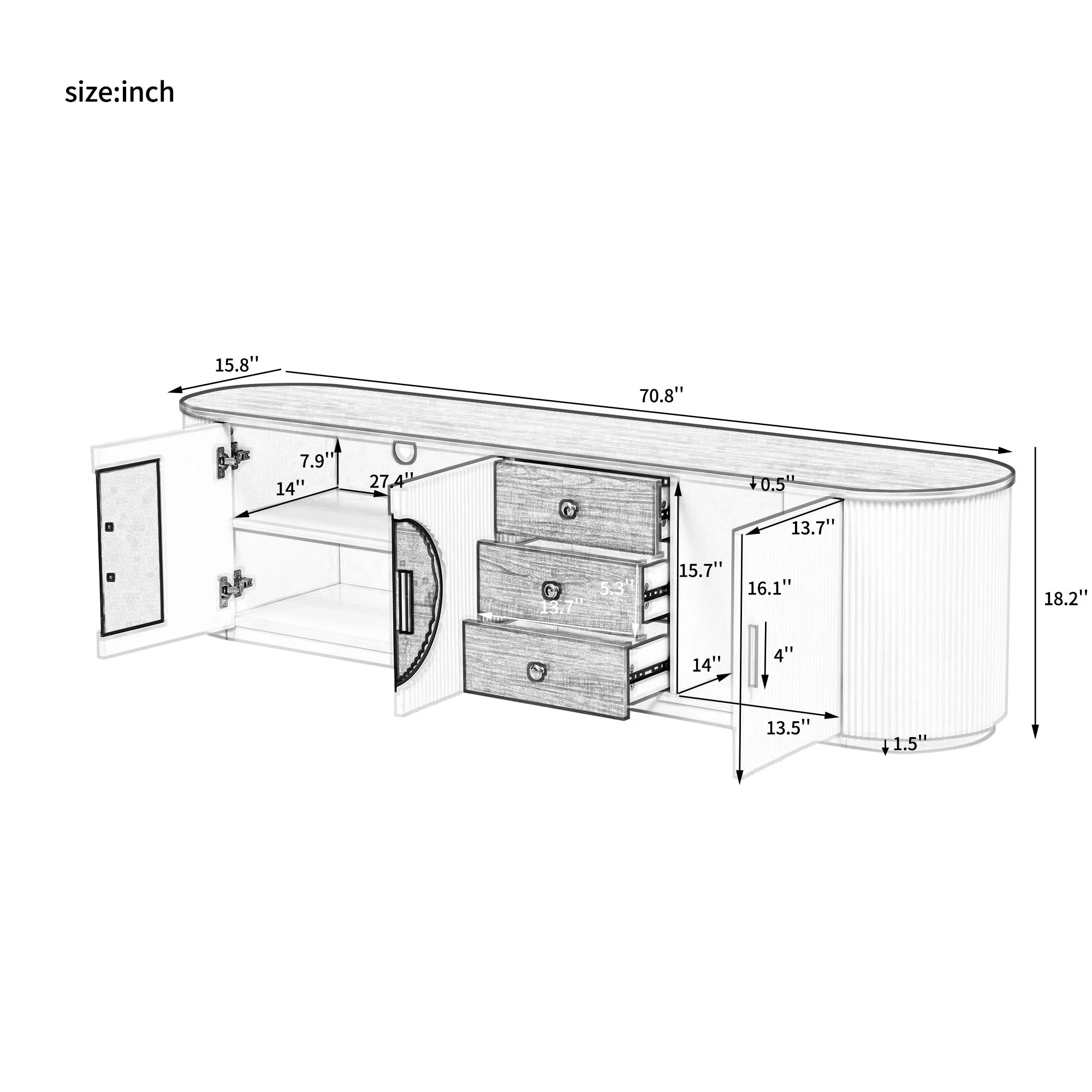 Modern Minimalist TV Stand For TVs Up To 80" With 3 Drawers And 1 Shelf - Image 6