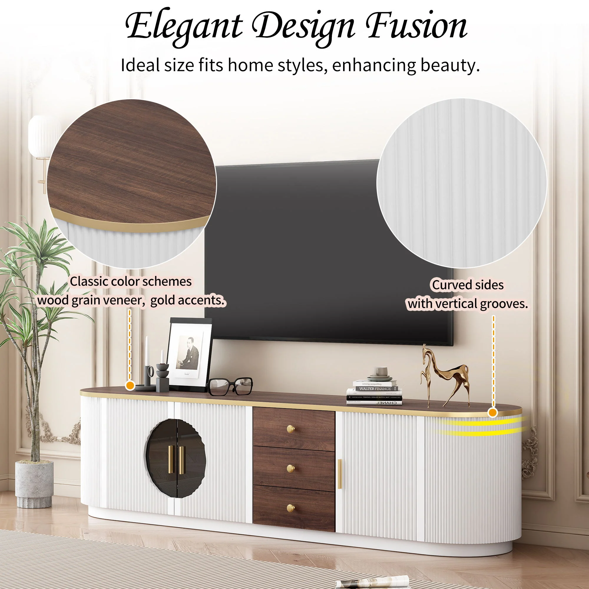 Modern Minimalist TV Stand For TVs Up To 80" With 3 Drawers And 1 Shelf - Image 7