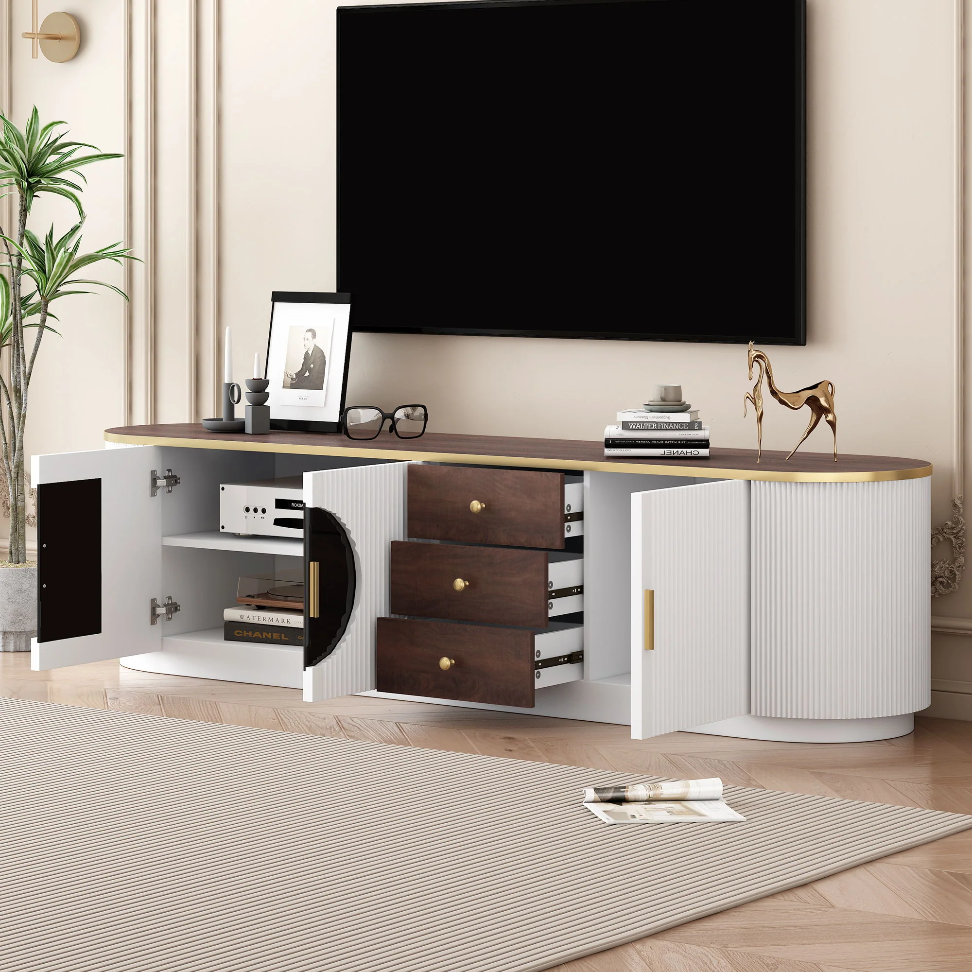 Modern Minimalist TV Stand For TVs Up To 80" With 3 Drawers And 1 Shelf - Image 9