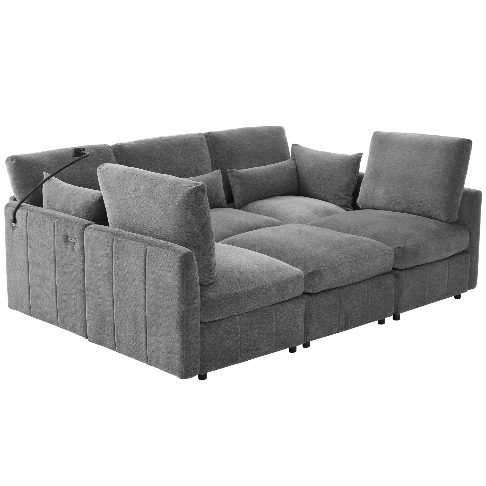 Modern Modular U-Shaped Sofa Bed With Movable Ottoman, USB Ports, Phone Holder - Image 23