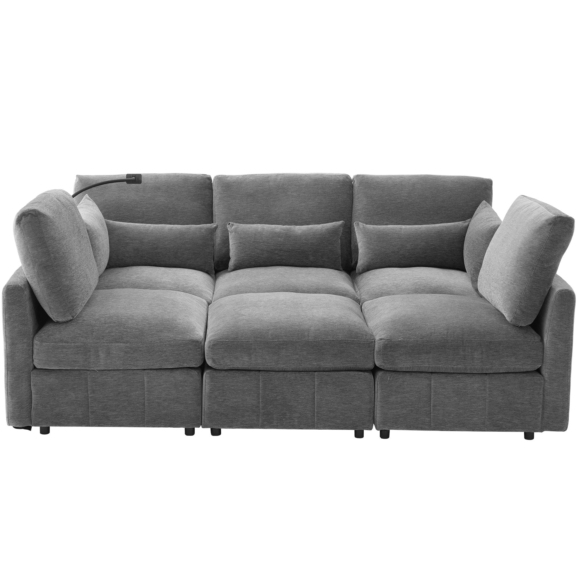 Modern Modular U-Shaped Sofa Bed With Movable Ottoman, USB Ports, Phone Holder - Image 3