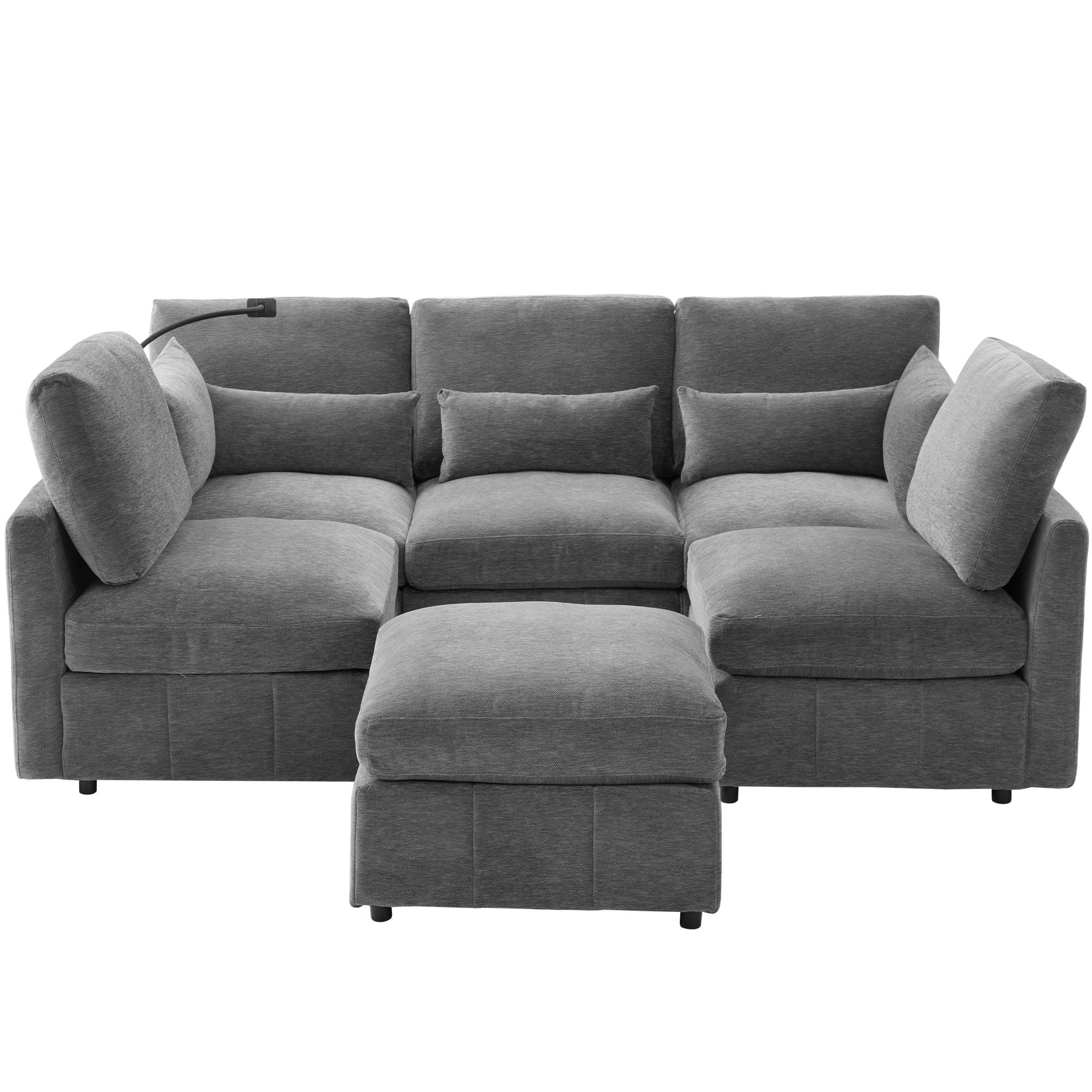 Modern Modular U-Shaped Sofa Bed With Movable Ottoman, USB Ports, Phone Holder - Image 7