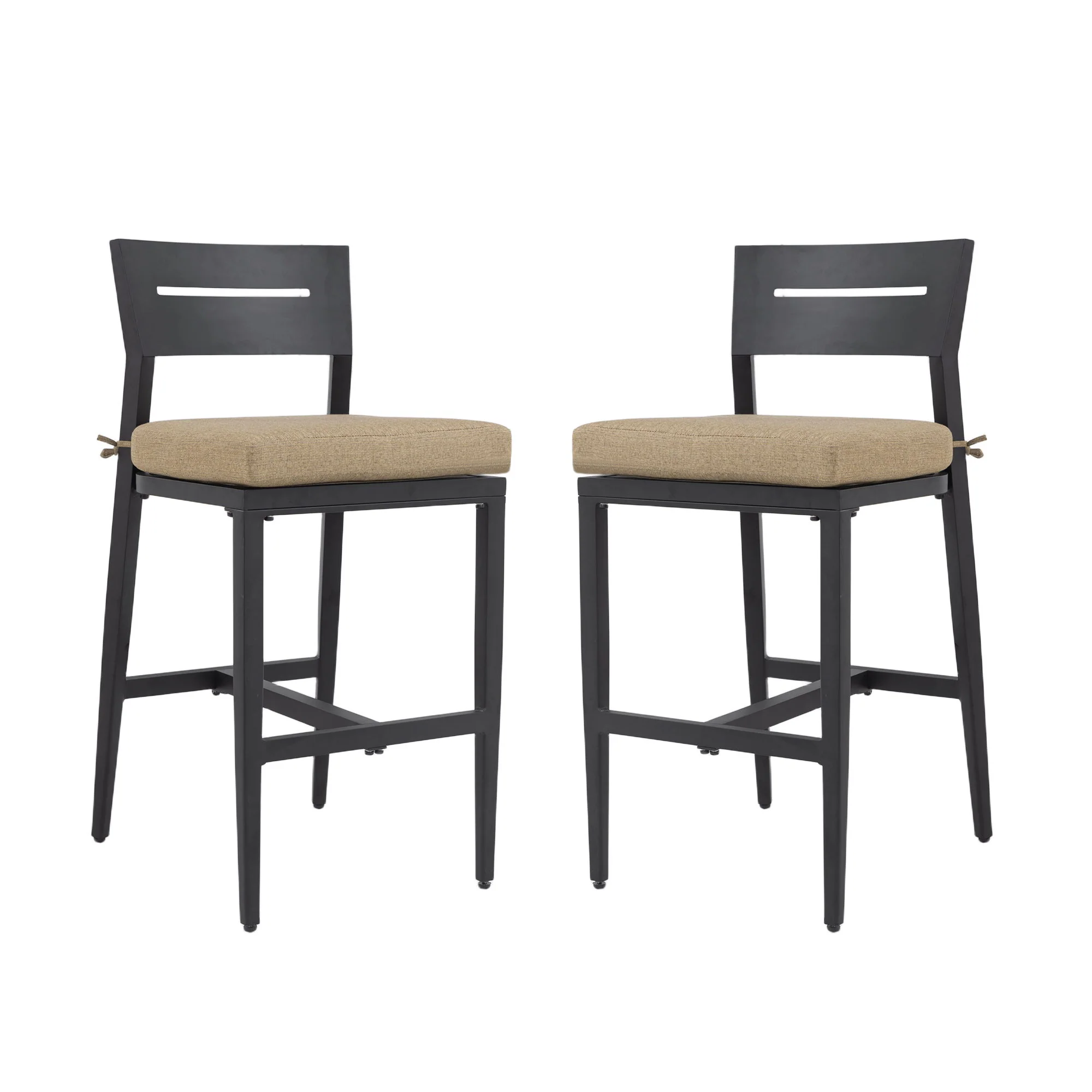 Modern Outdoor Bar Stools With Backrest And Footrest (Set of 2) - Image 2