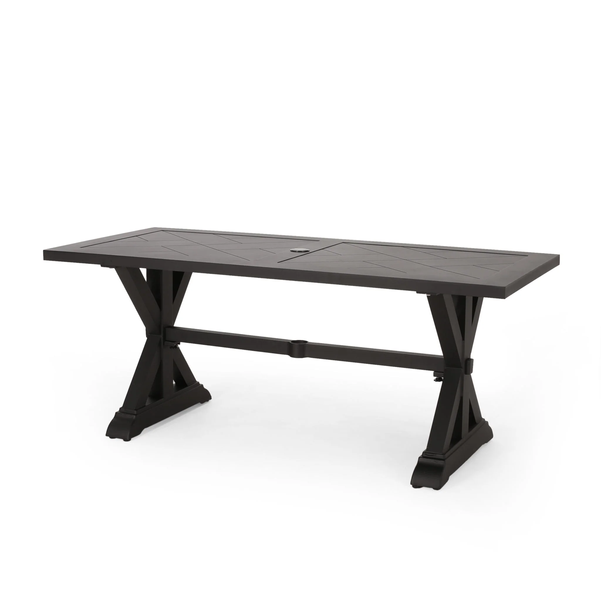 Modern Outdoor Dining Table With X Shaped Legs, Umbrella Hole - Image 5