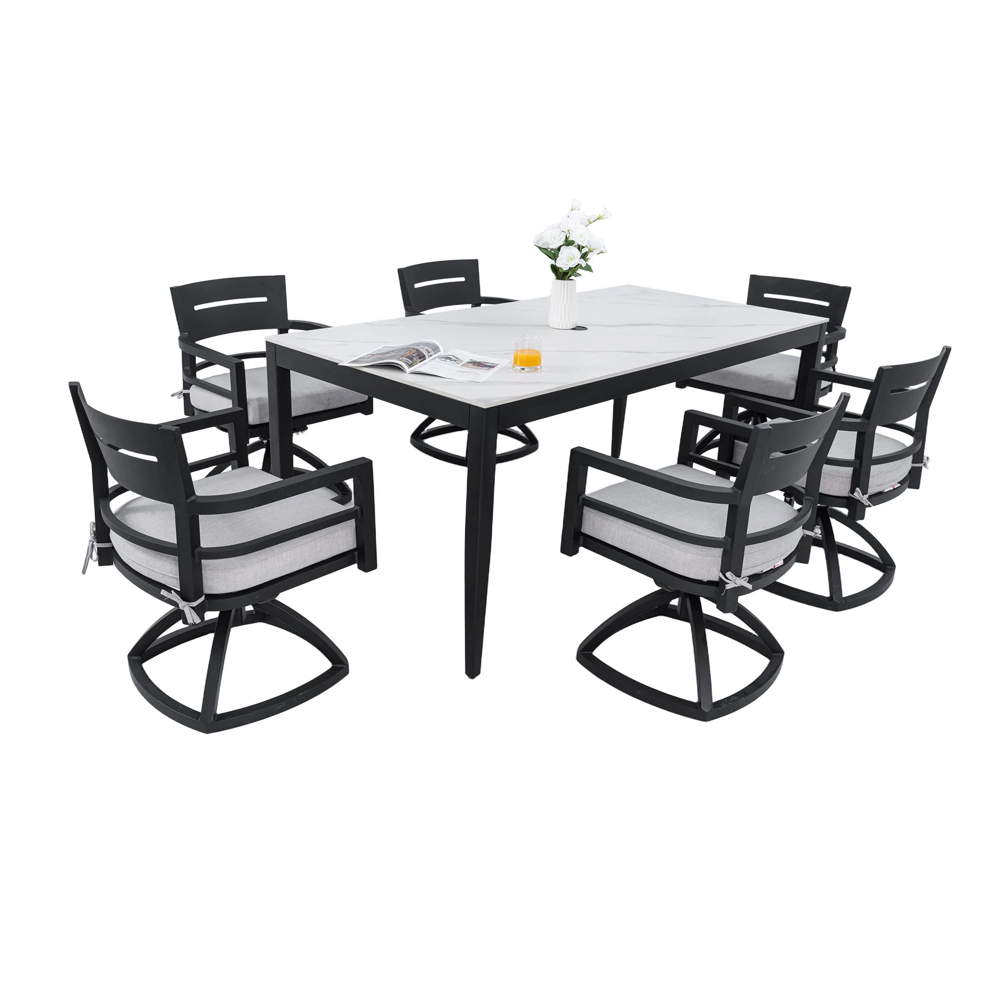 Modern Outdoor Patio Dining Set With Table And Chairs With Sunbrella Cushions - Image 2