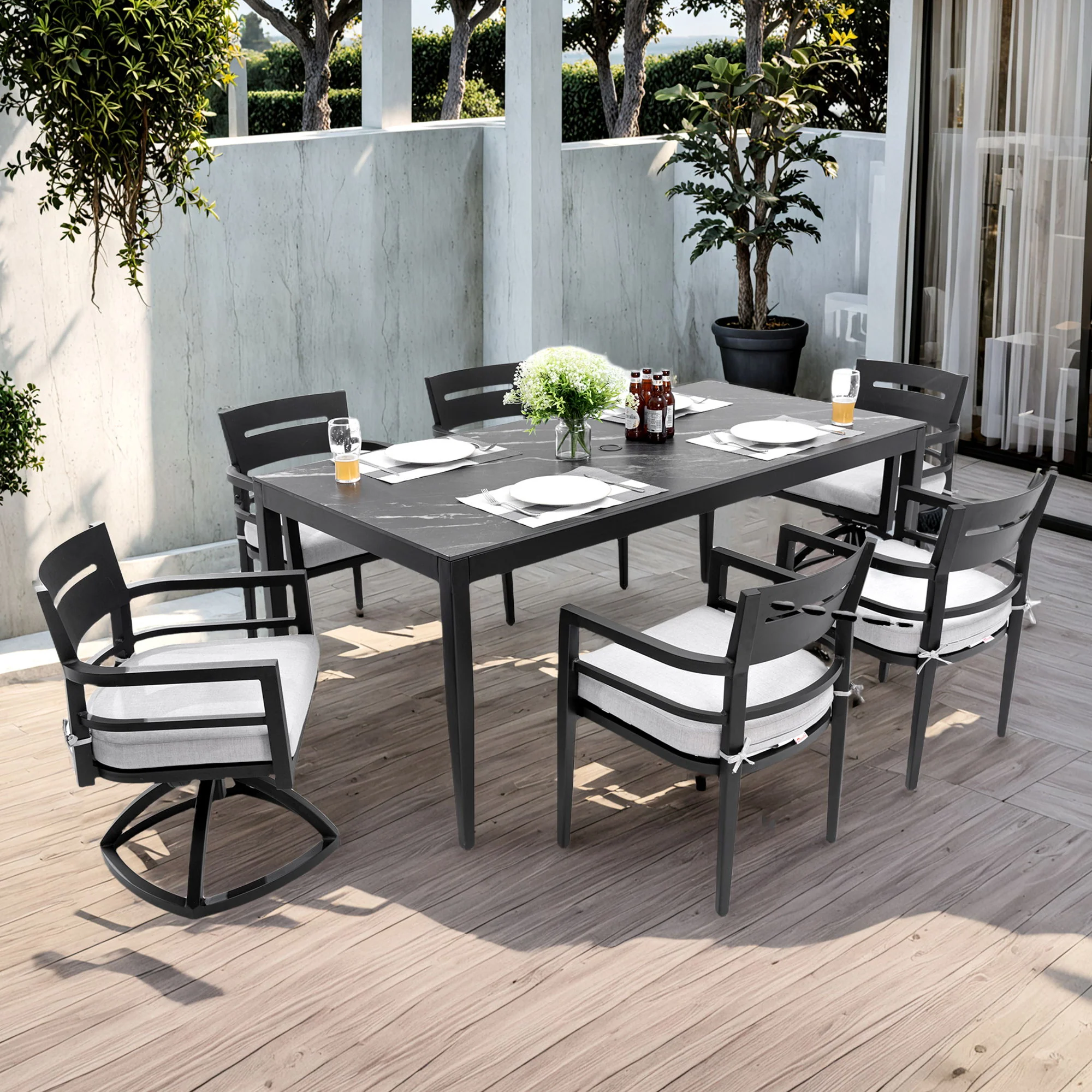 Modern Outdoor Patio Dining Set With Table And Chairs With Sunbrella Cushions - Image 29
