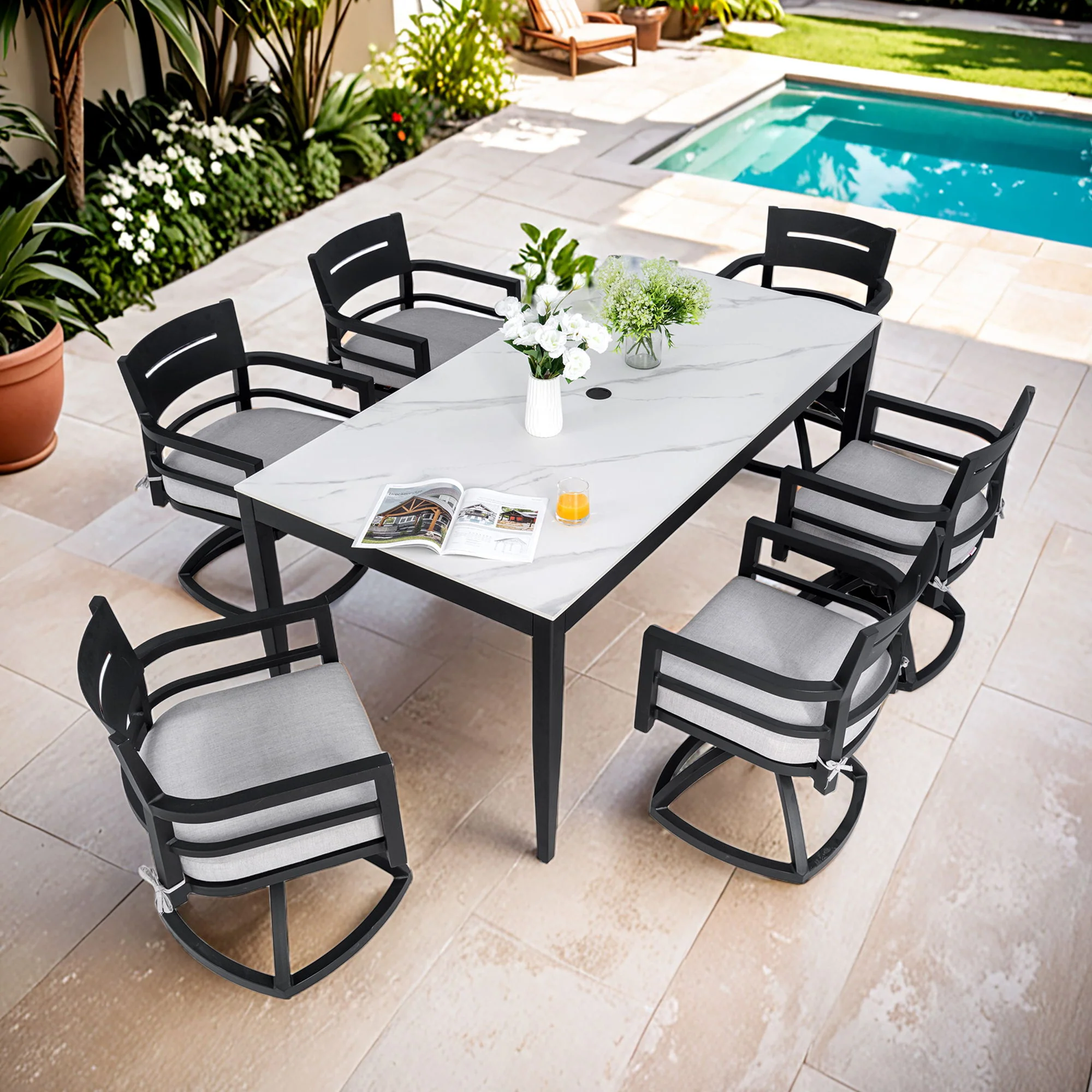 Modern Outdoor Patio Dining Set With Table And Chairs With Sunbrella Cushions - Image 6