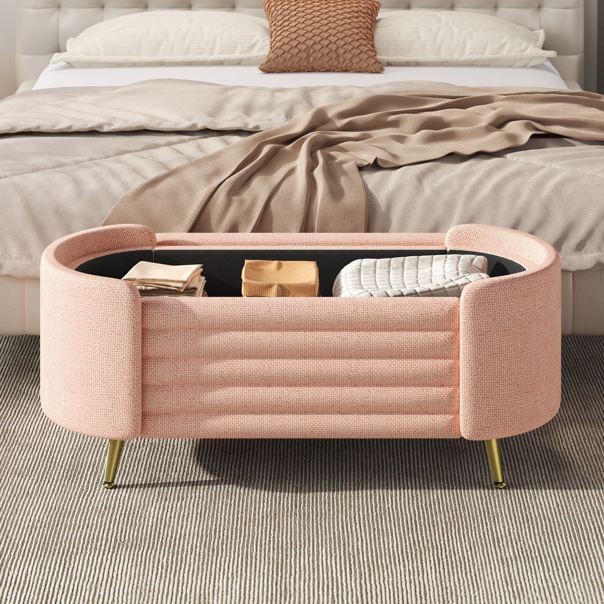 Modern Oval Storage Ottoman With Upholstery - Image 18