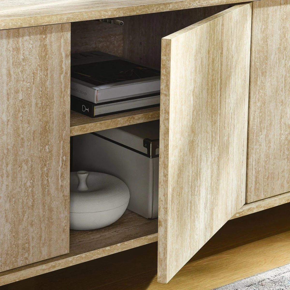 Modern Oval TV Stand with Push to Open Doors and Storage 63 Inch - Image 4