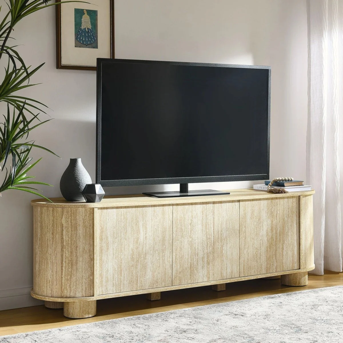 Modern Oval TV Stand with Push to Open Doors and Storage 63 Inch - Image 7