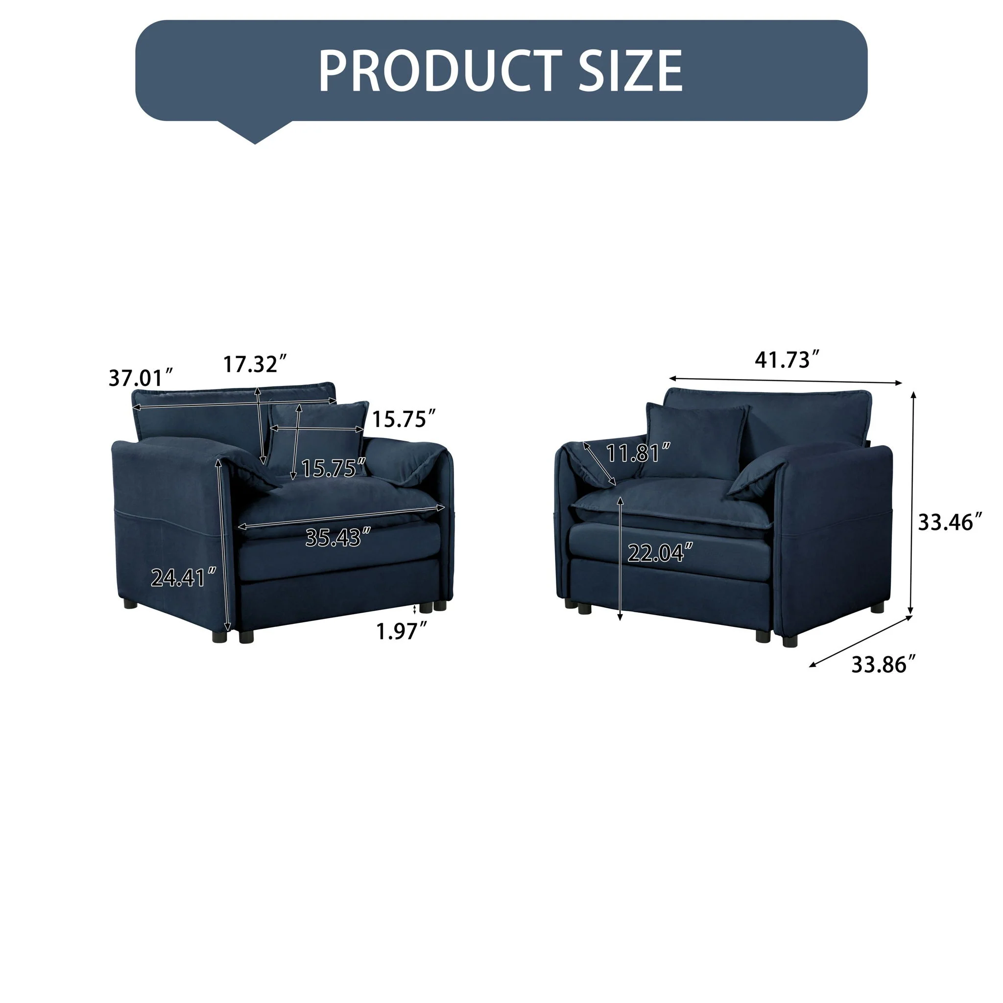 Modern Oversized Accent Chair, Comfy Single Sofa With Large Seat (Set of 2) - Image 3