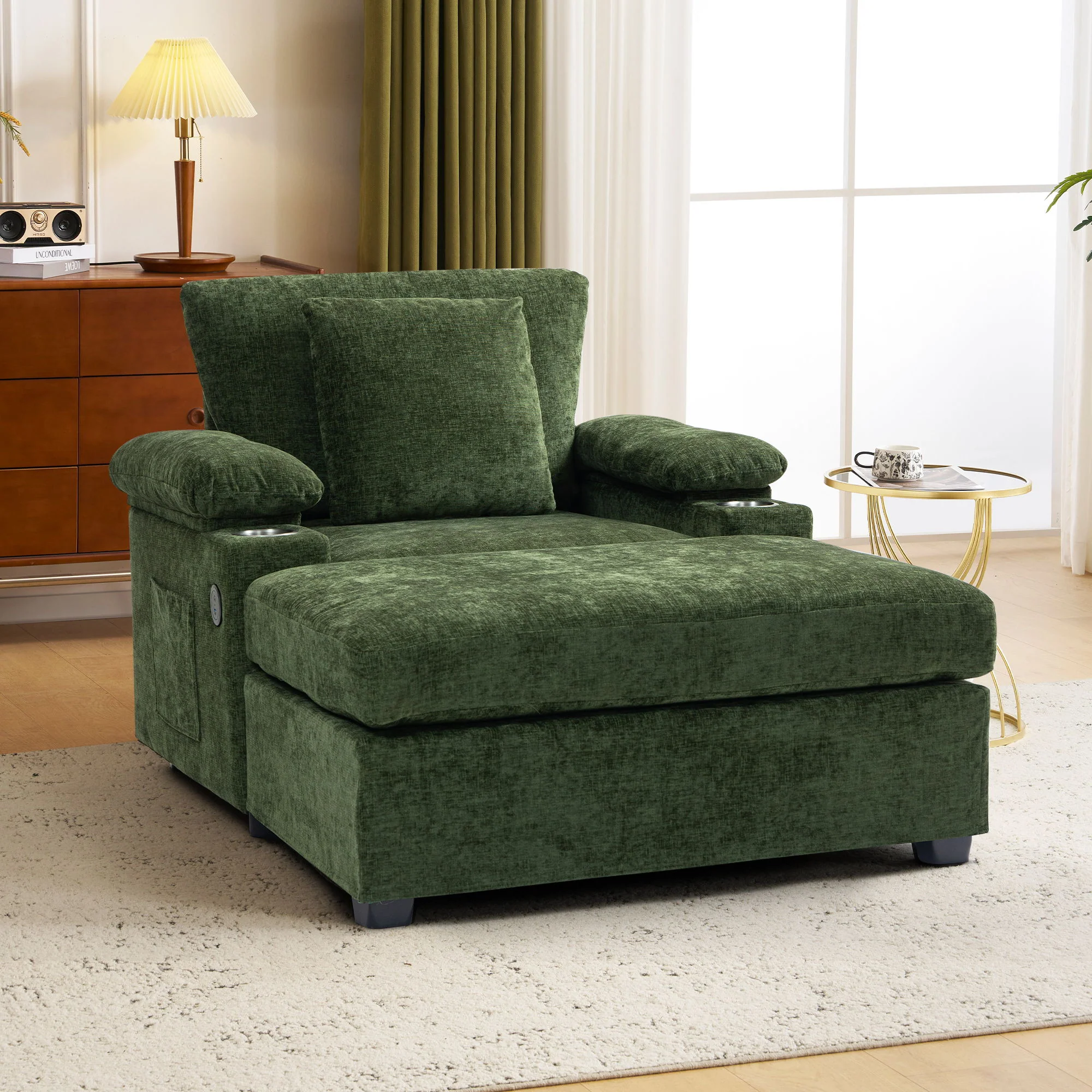 Modern Oversized Chair With Ottoman, Cupholders And USB Charging Ports - Image 10