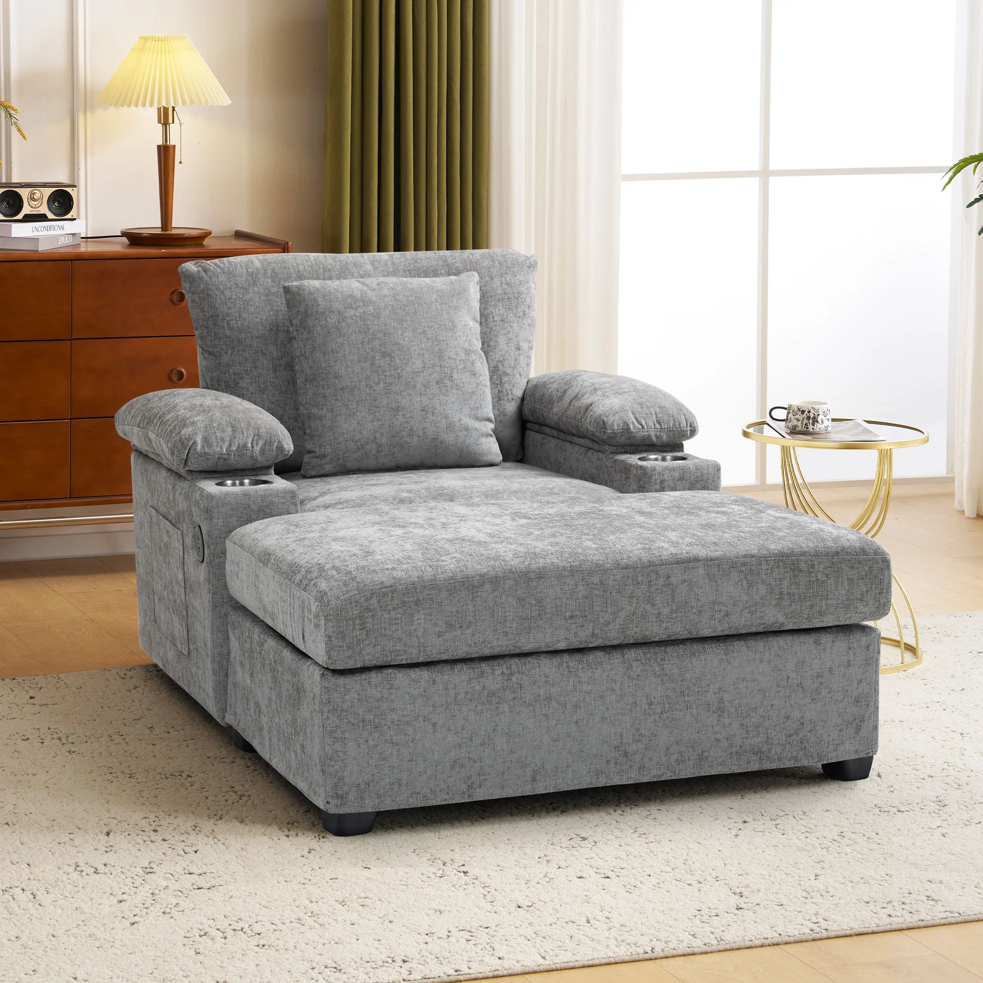 Modern Oversized Chair With Ottoman, Cupholders And USB Charging Ports - Image 12