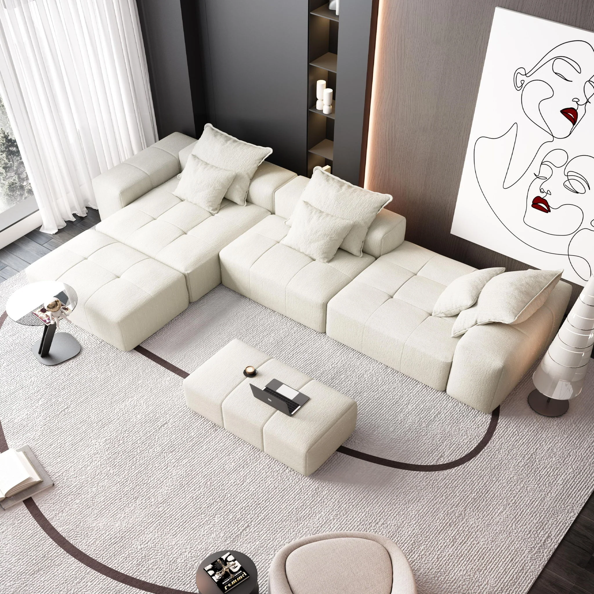 Modern Oversized Diy Combination Modular Sectional Sofa With Pillows - Image 152
