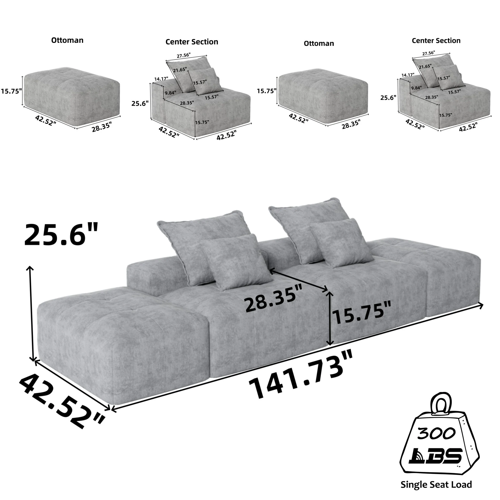 Modern Oversized Diy Combination Modular Sectional Sofa With Pillows - Image 167