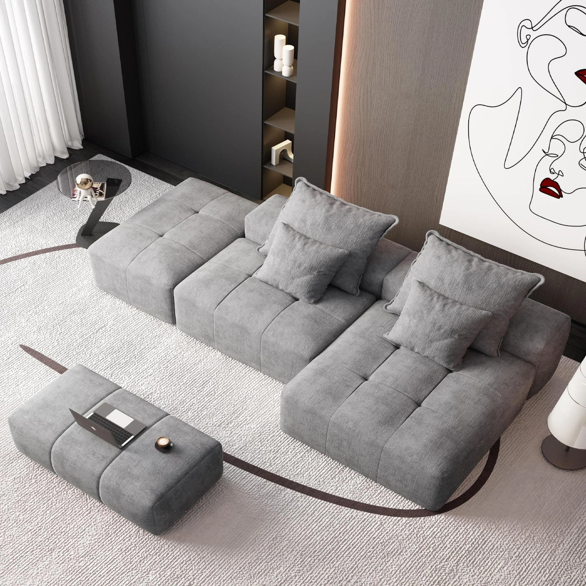 Modern Oversized Diy Combination Modular Sectional Sofa With Pillows - Image 199