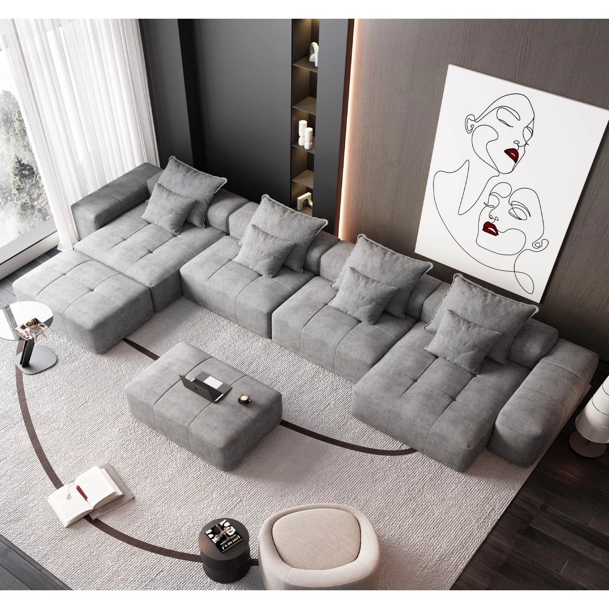 Modern Oversized Diy Combination Modular Sectional Sofa With Pillows - Image 94