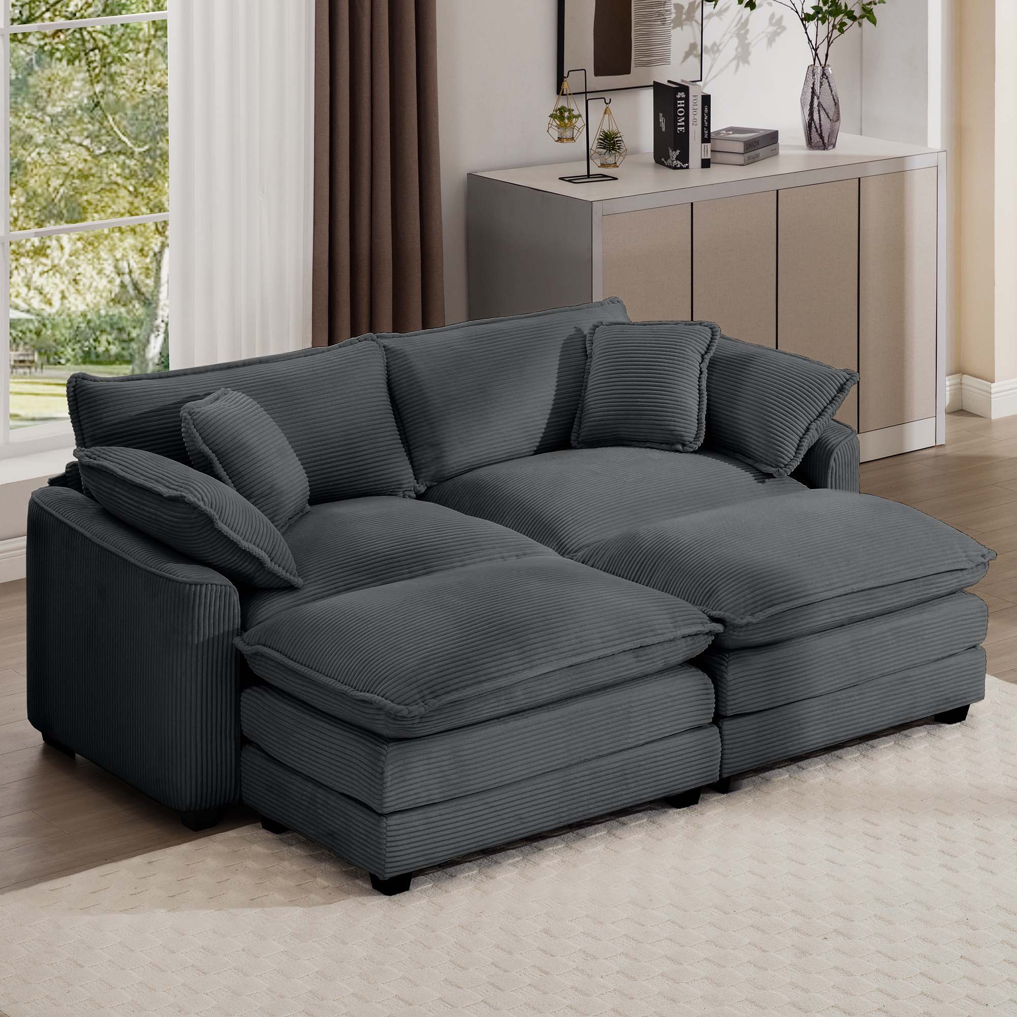 Modern Oversized Modular Cushion Sofa With Ottoman, Low Back, Deep Seating Sofa Set - Image 118