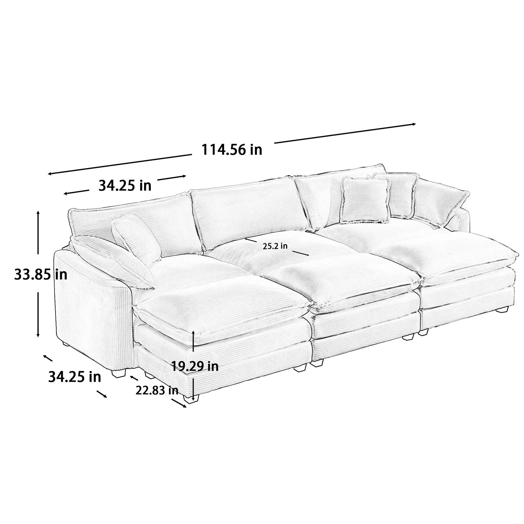 Modern Oversized Modular Cushion Sofa With Ottoman, Low Back, Deep Seating Sofa Set - Image 132