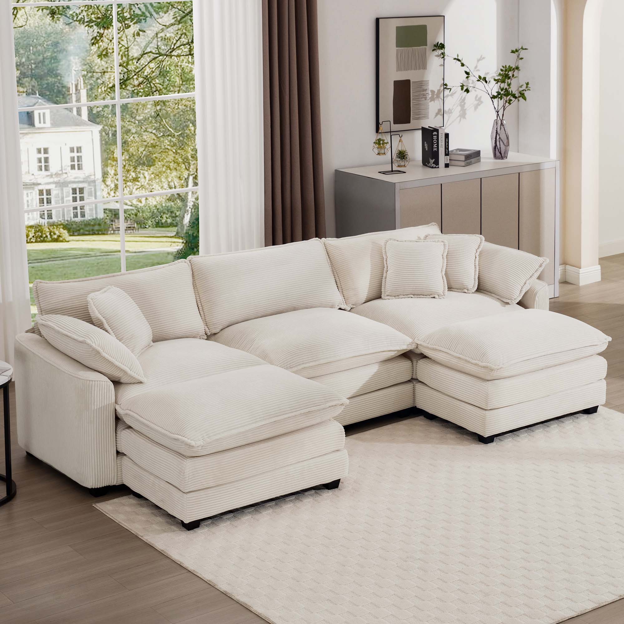 Modern Oversized Modular Cushion Sofa With Ottoman, Low Back, Deep Seating Sofa Set - Image 231