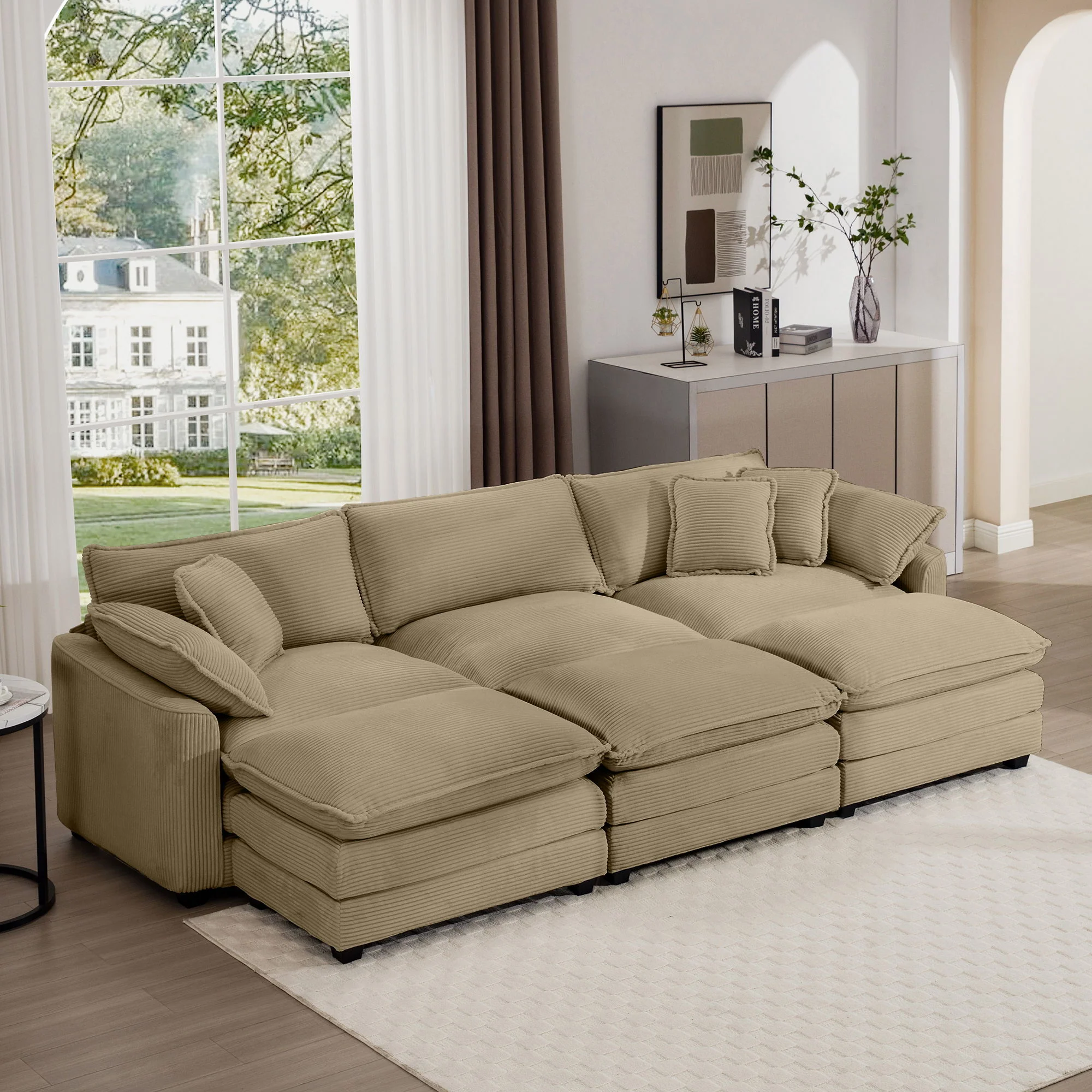 Modern Oversized Modular Cushion Sofa With Ottoman, Low Back, Deep Seating Sofa Set - Image 236