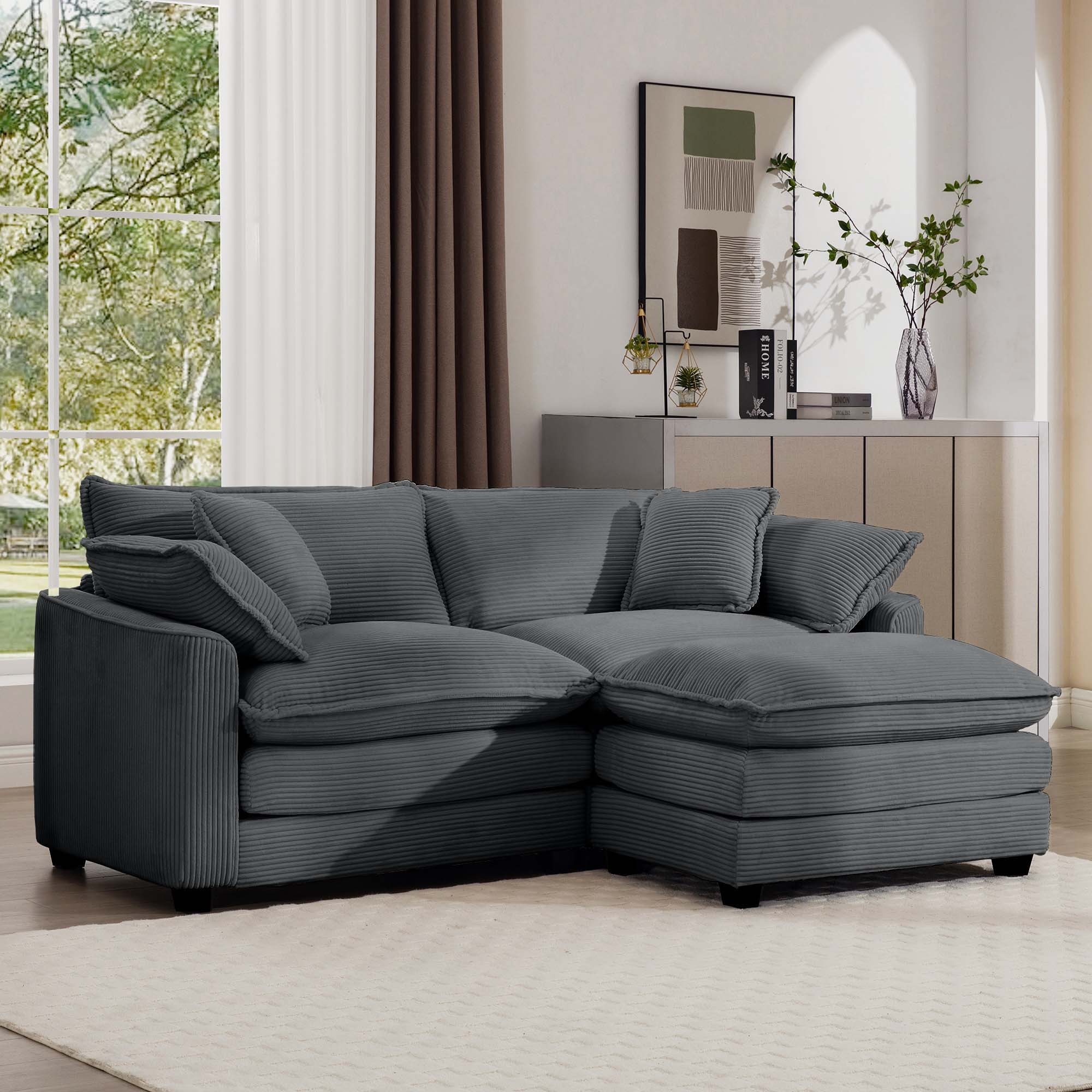 Modern Oversized Modular Cushion Sofa With Ottoman, Low Back, Deep Seating Sofa Set - Image 242