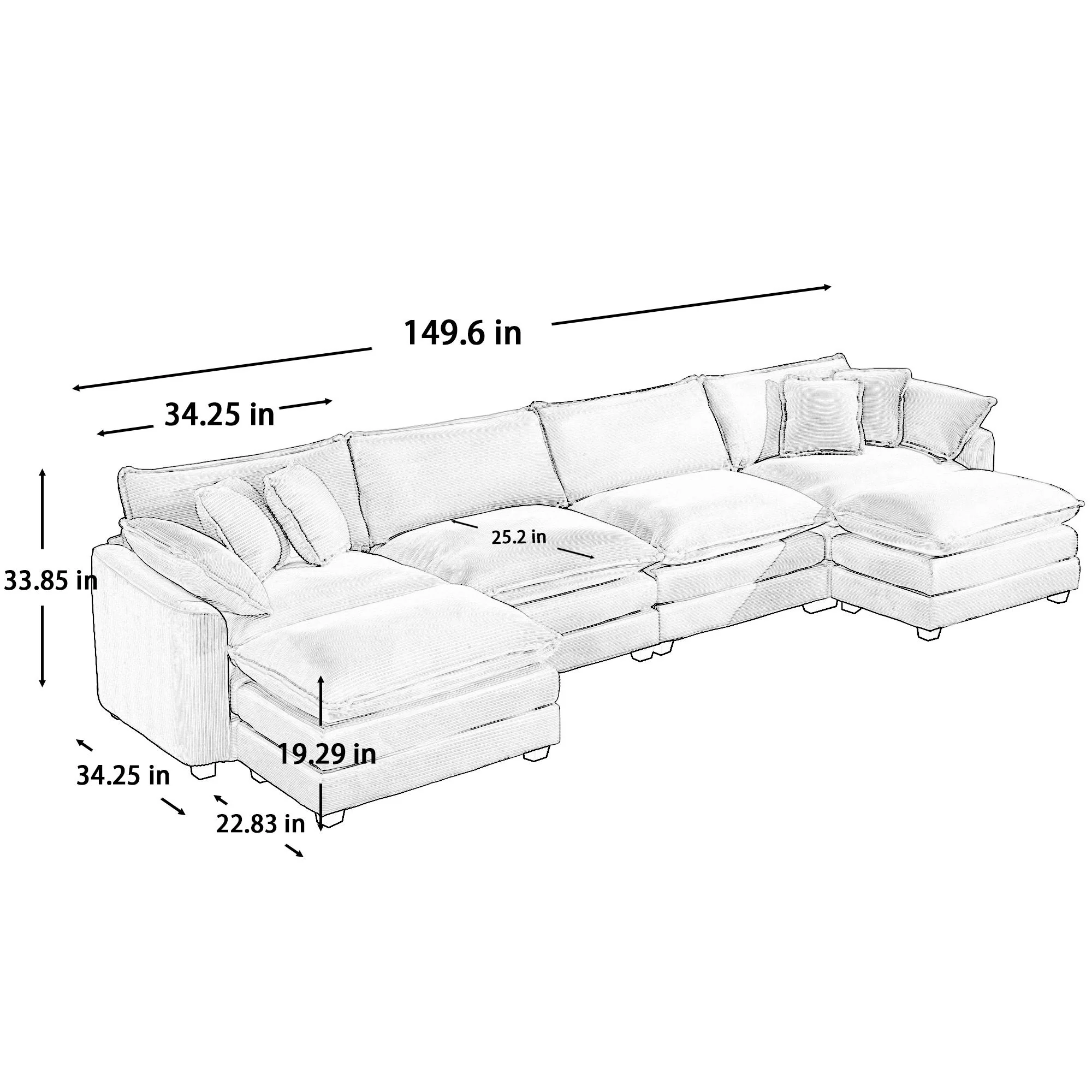 Modern Oversized Modular Cushion Sofa With Ottoman, Low Back, Deep Seating Sofa Set - Image 39
