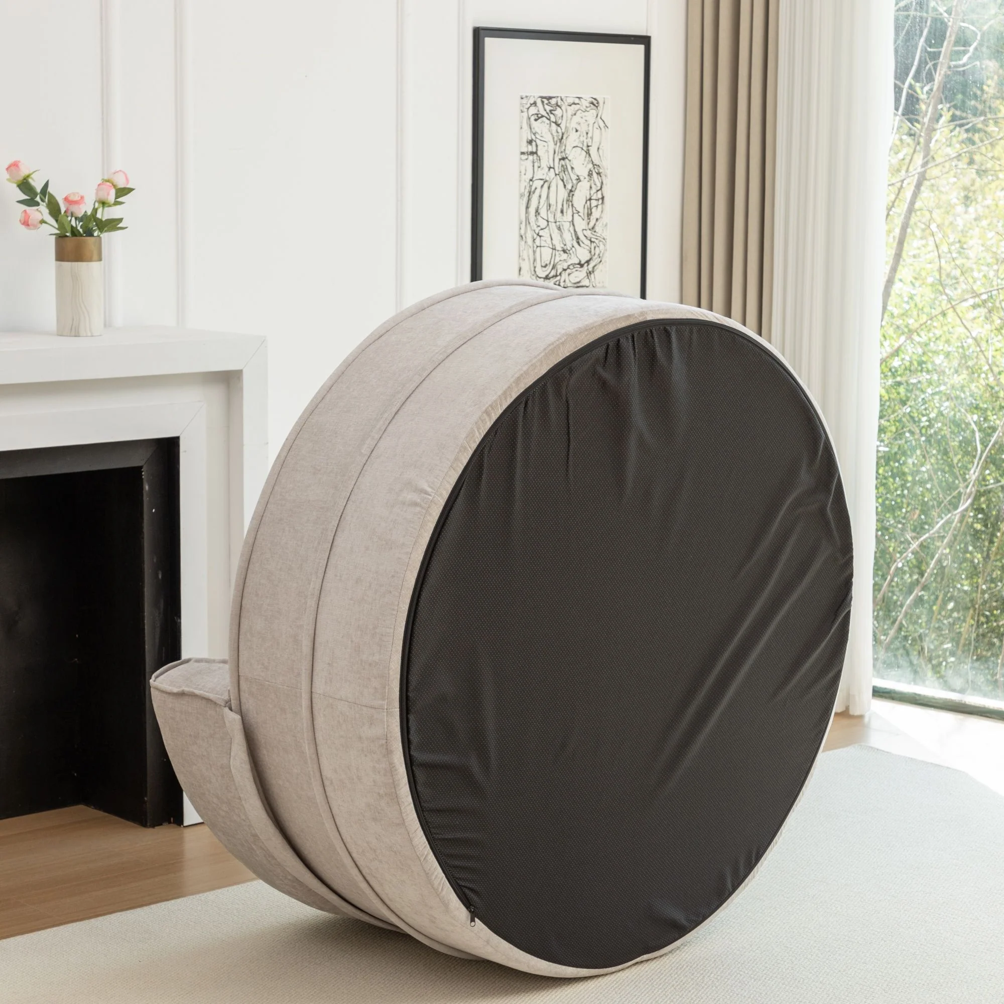 Modern Oversized Round Barrel Accent Chair With Ottoman - Image 23