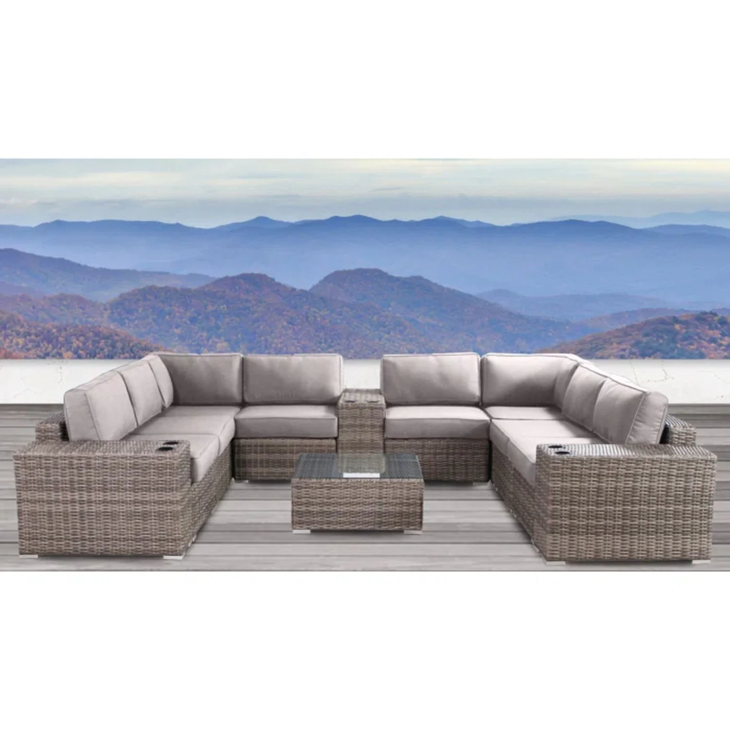 Modern Patio Rattan Sectional Set With Cushions - Image 37