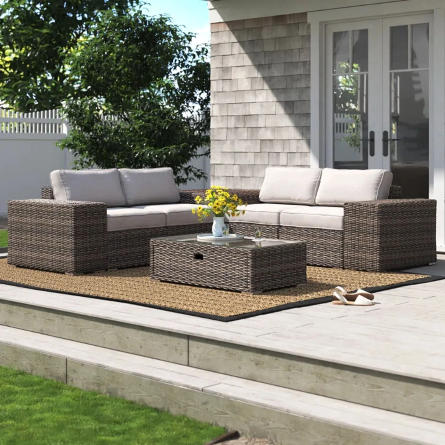 Modern Patio Rattan Sectional Set With Cushions - Image 78