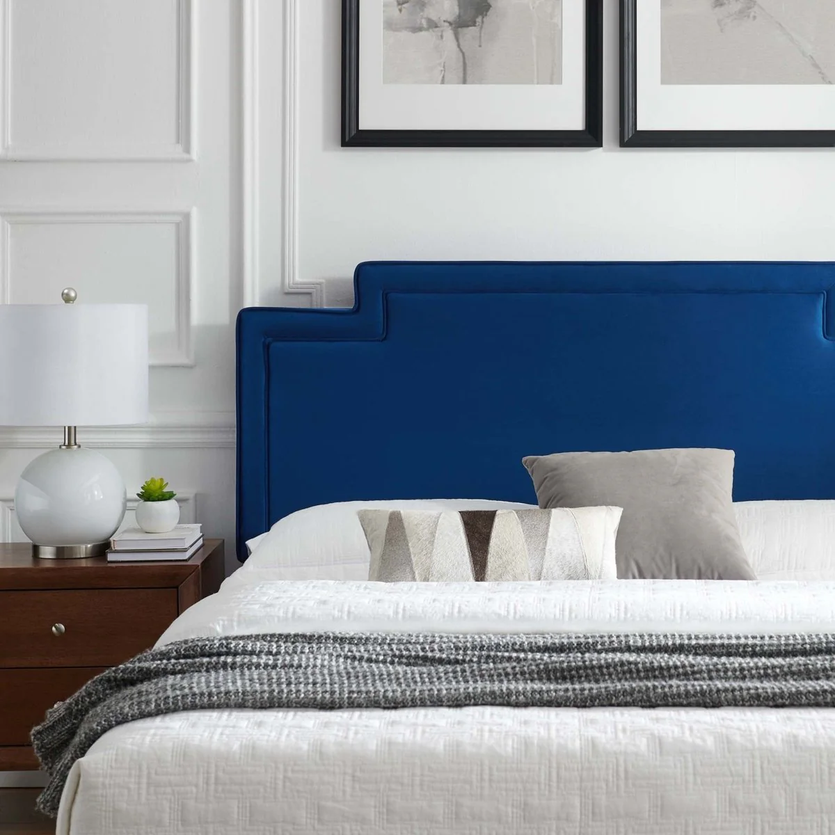 Modern Performance Velvet Platform Bed with French Piping - Image 15