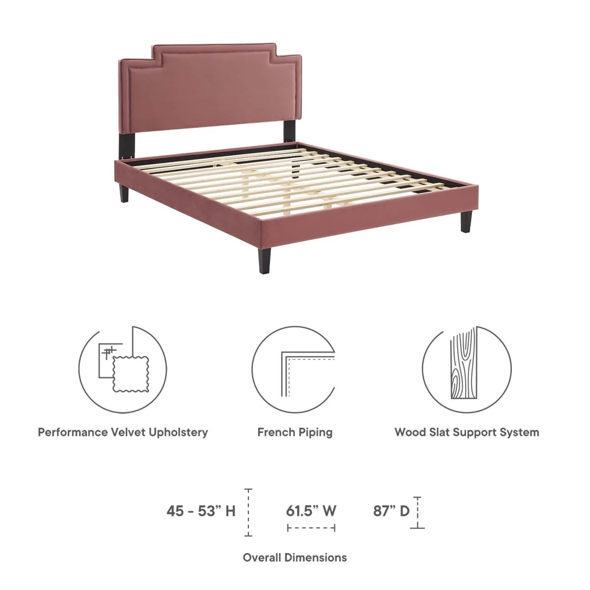Modern Performance Velvet Platform Bed with French Piping - Image 8