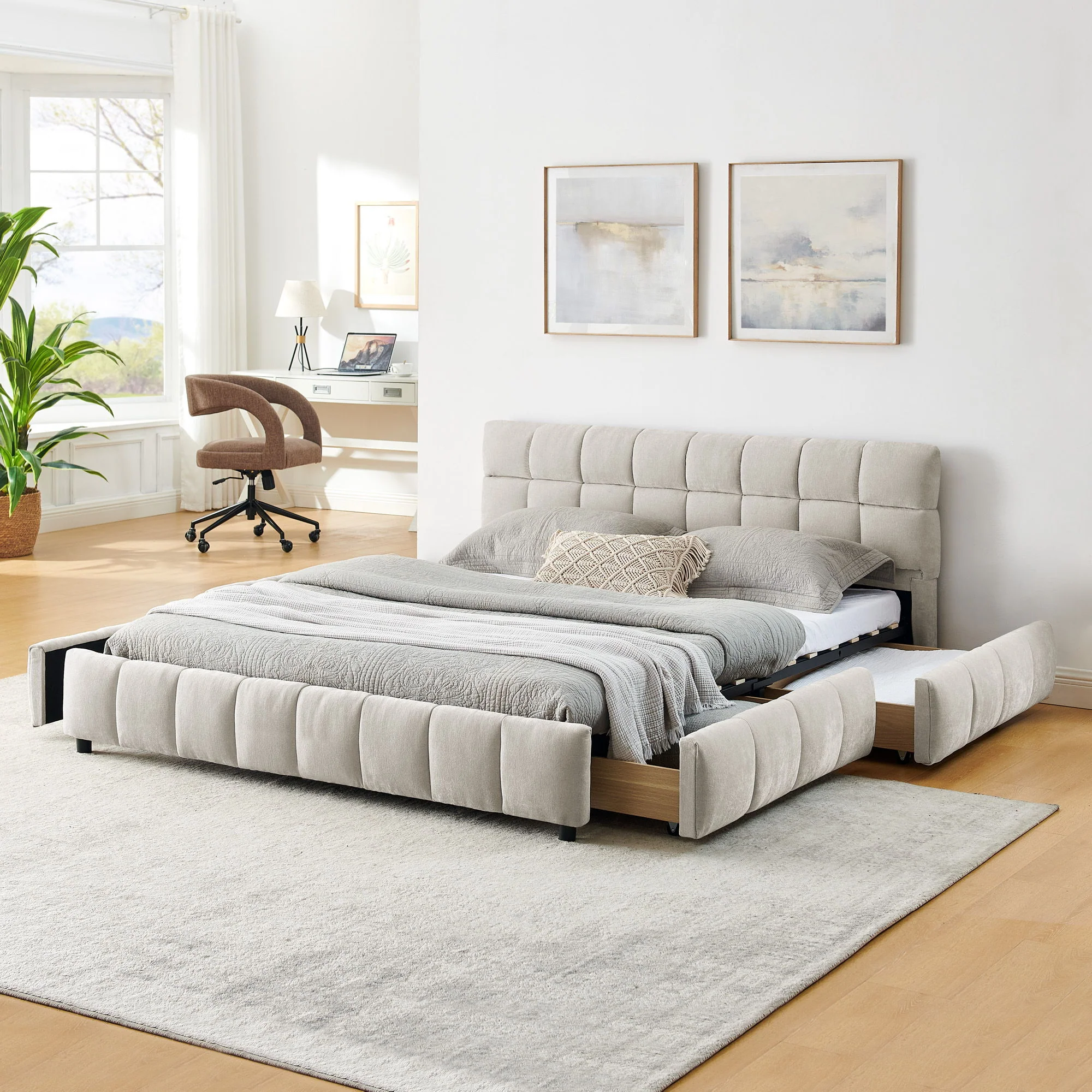 Modern Platform Bed Frame With Thick Fabric - Image 43