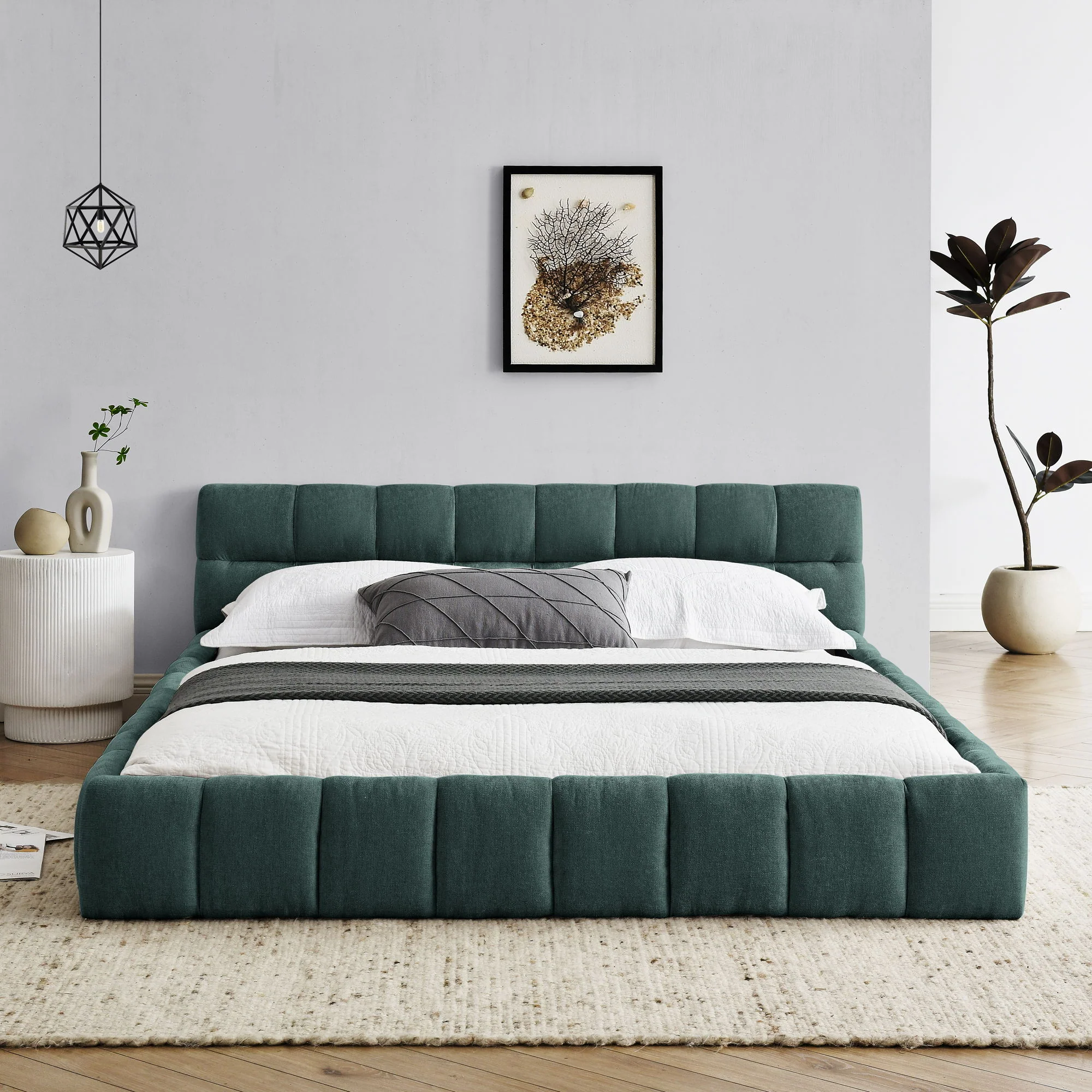 Modern Platform Bed Frame With Thick Fabric - Image 50
