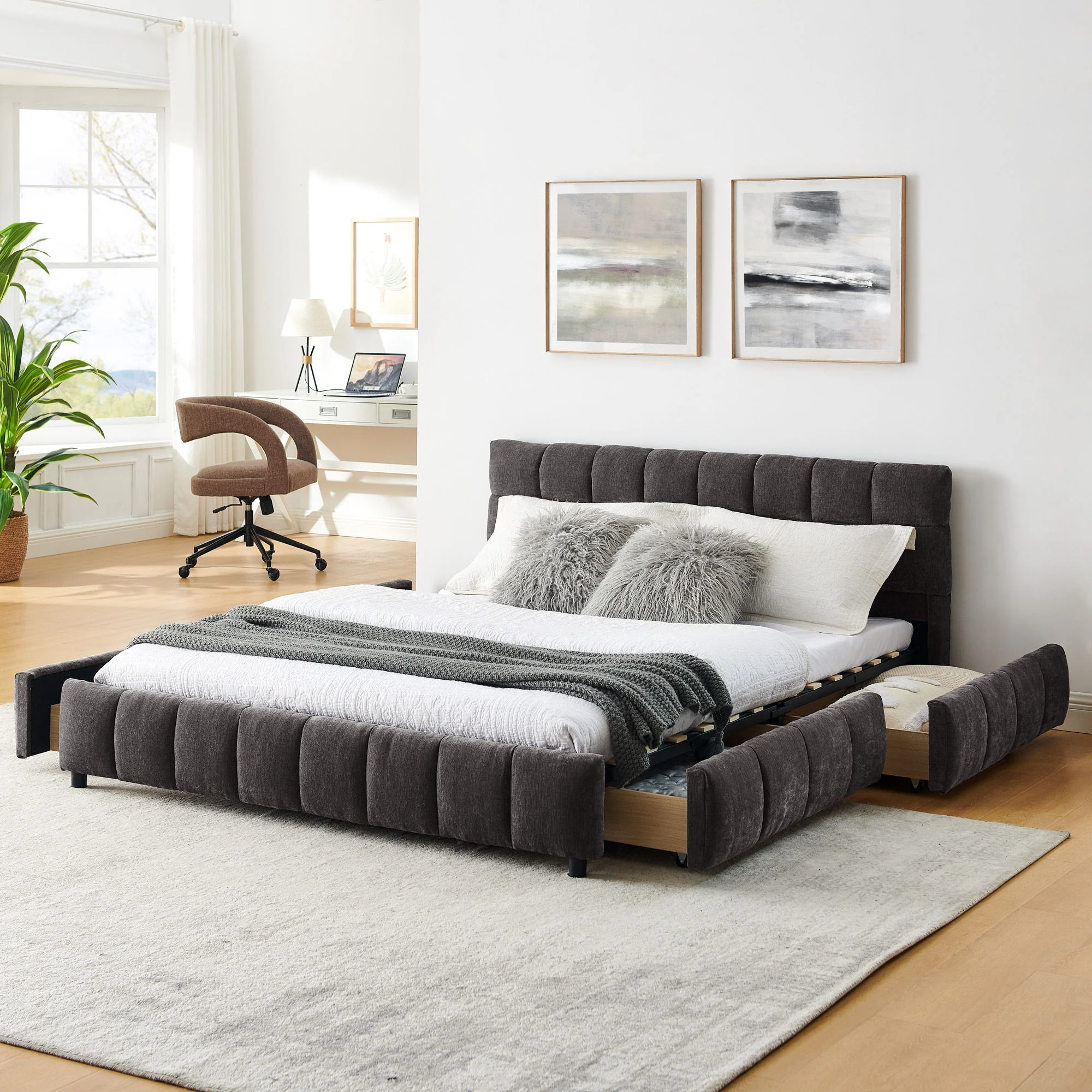 Modern Platform Bed Frame With Thick Fabric - Image 57