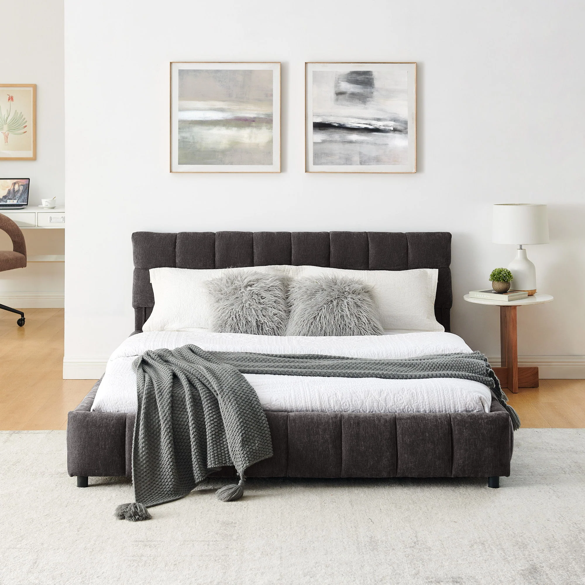 Modern Platform Bed Frame With Thick Fabric - Image 63