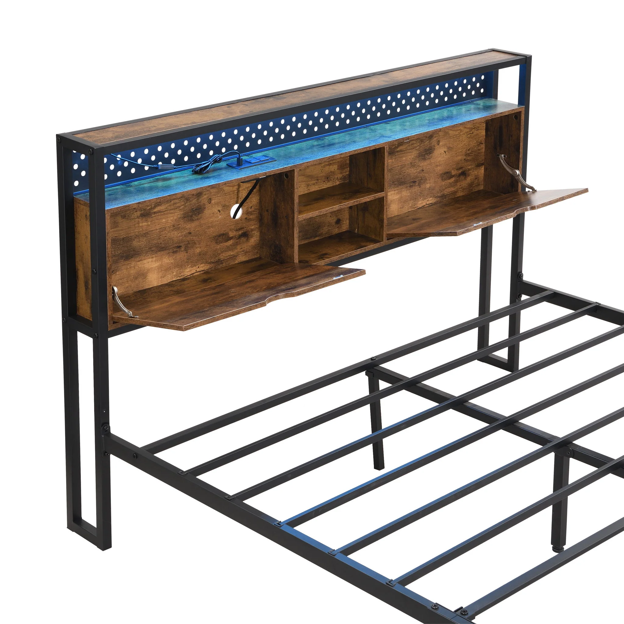 Modern Platform Bed, USB Charging Station, 2 Drawers, LED Lights - Image 6
