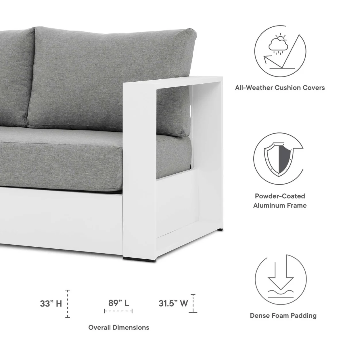 Modern Powder-Coated Aluminum Outdoor Sofa with Cushions – Contemporary Patio Seating - Image 10