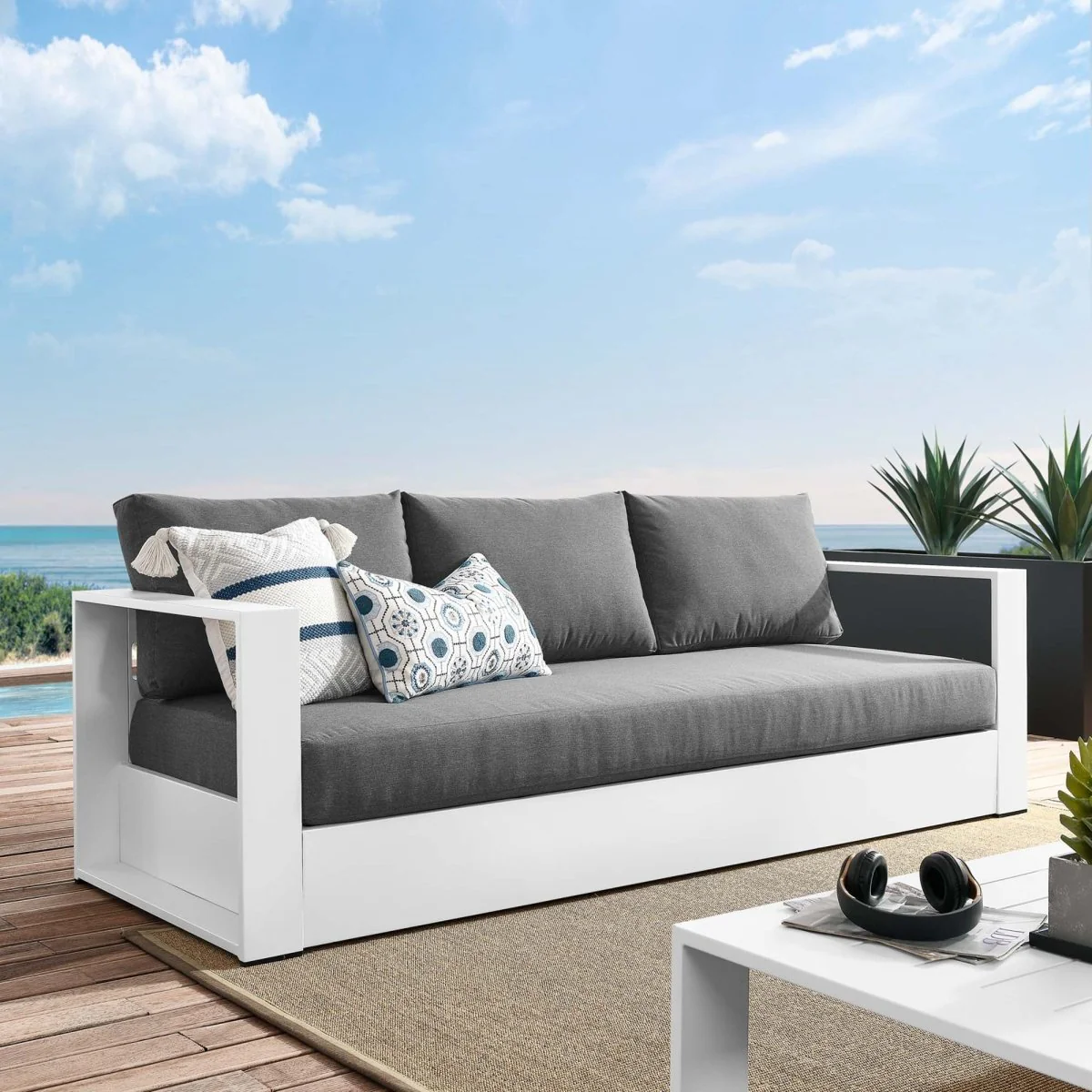 Modern Powder-Coated Aluminum Outdoor Sofa with Cushions – Contemporary Patio Seating - Image 24