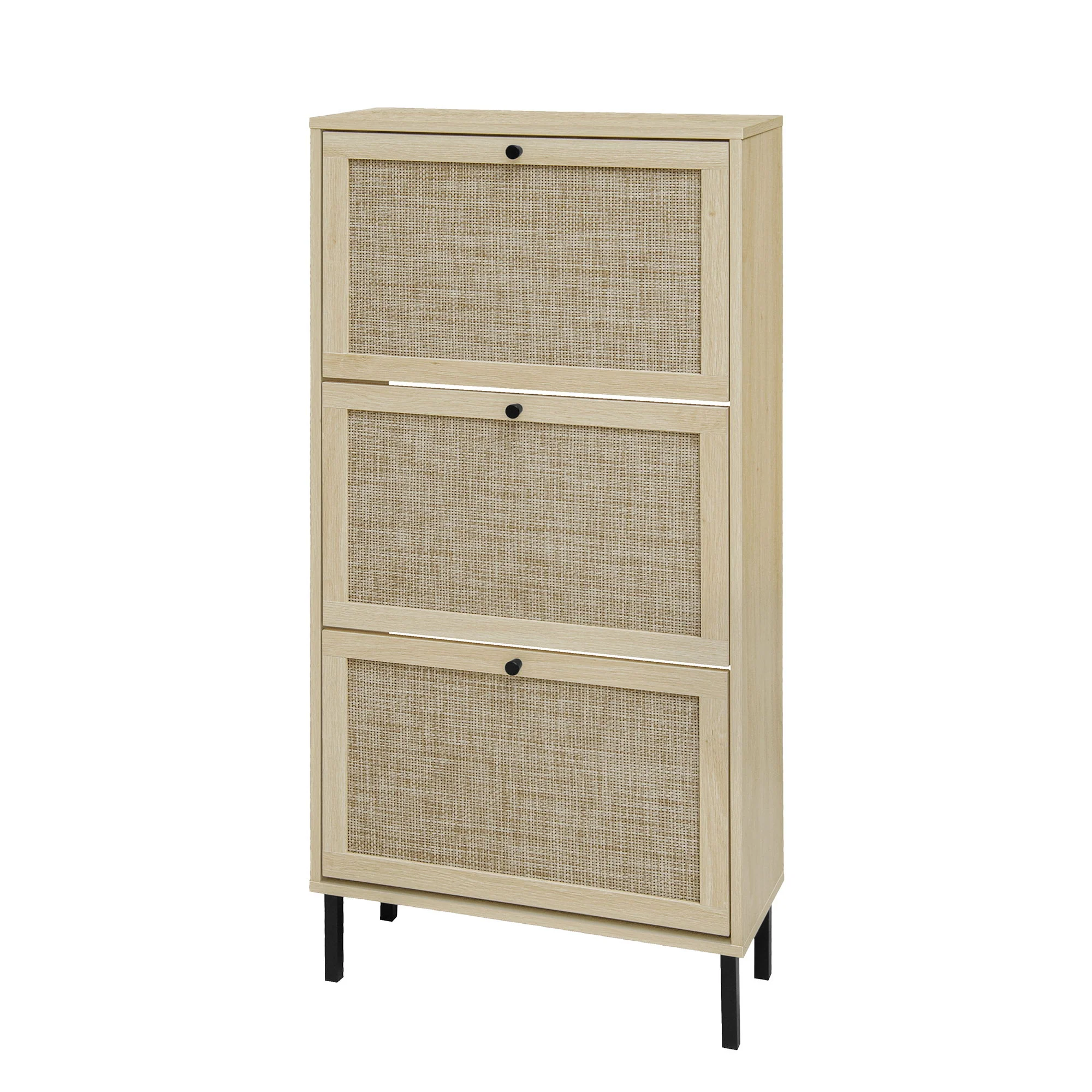 Modern Rattan 3 Door Shoe Rack Cabinet For Entryway - Image 14