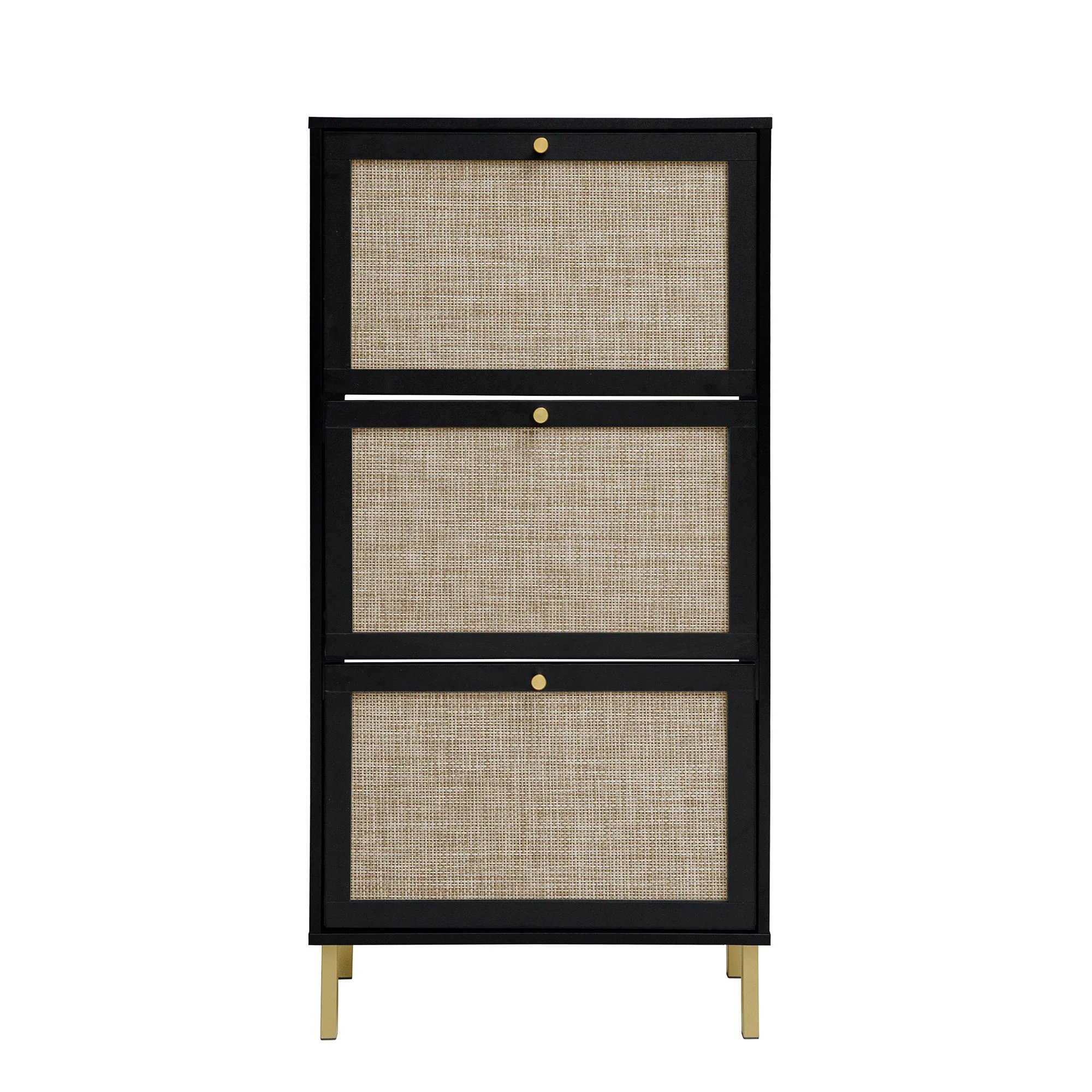 Modern Rattan 3 Door Shoe Rack Cabinet For Entryway - Image 3