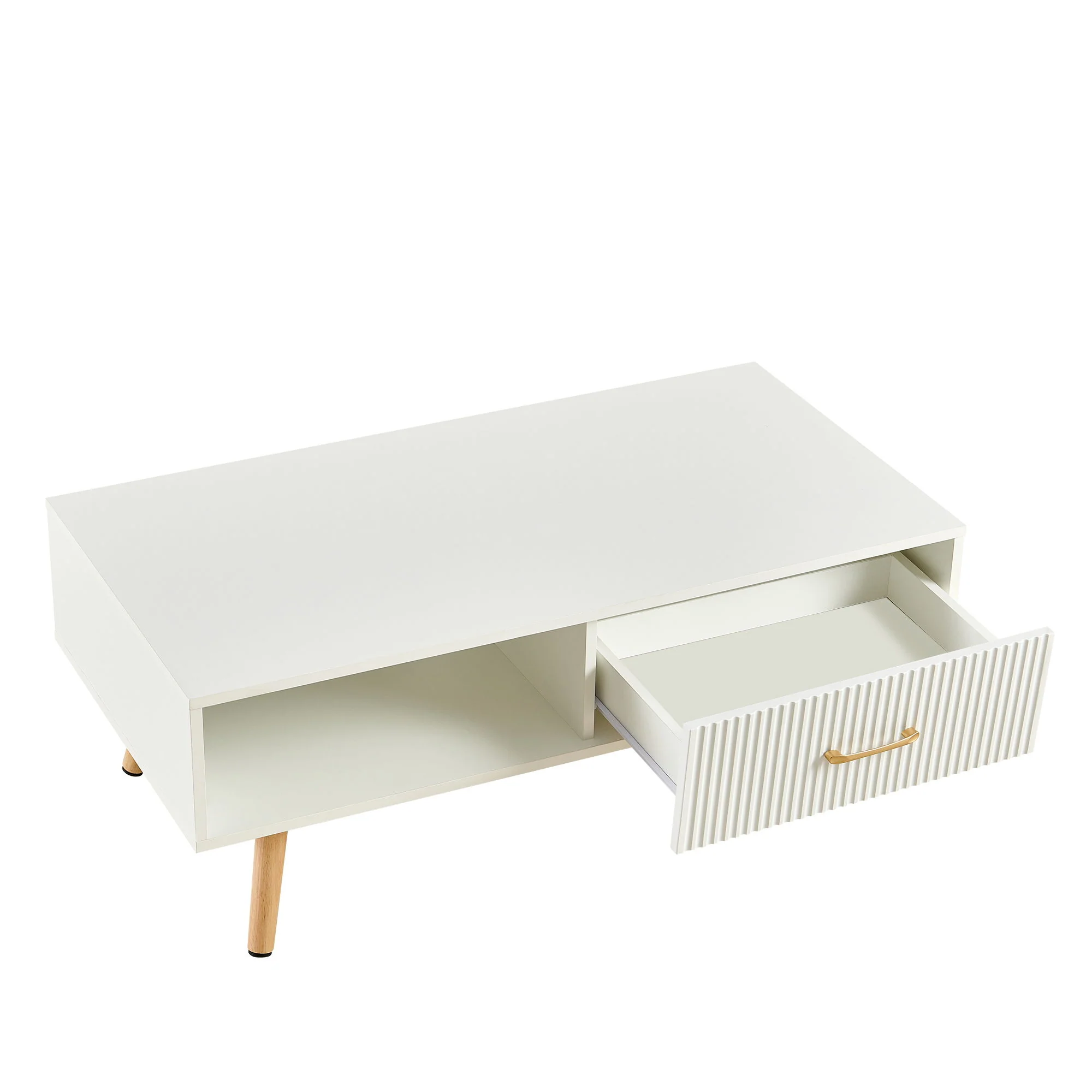Modern Rectangle Coffee Table With Legs, Sliding Drawer For Storage - White - Image 5