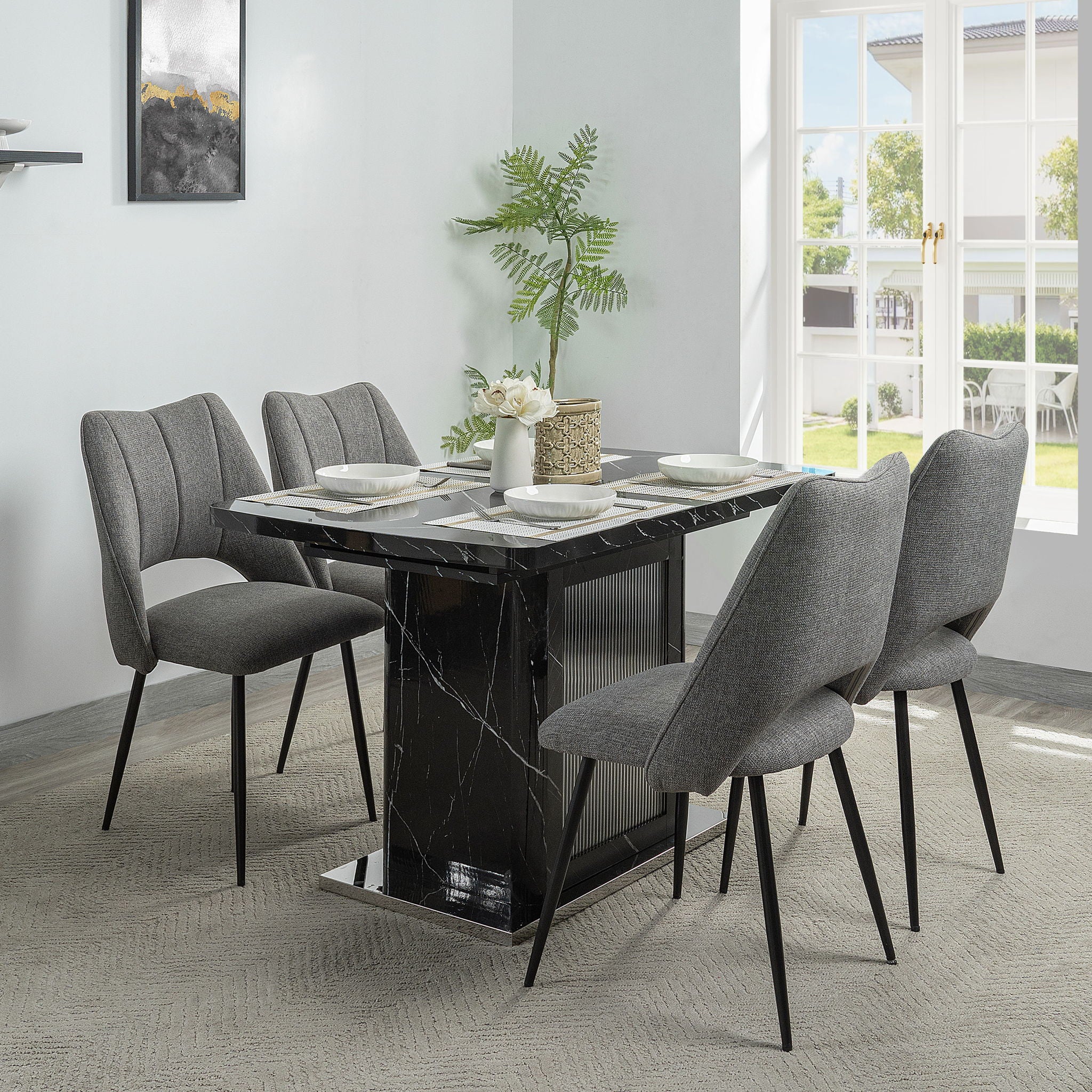 Modern Rectangle Dining Table With Stretchable Top, Storage Cabinet - Image 9