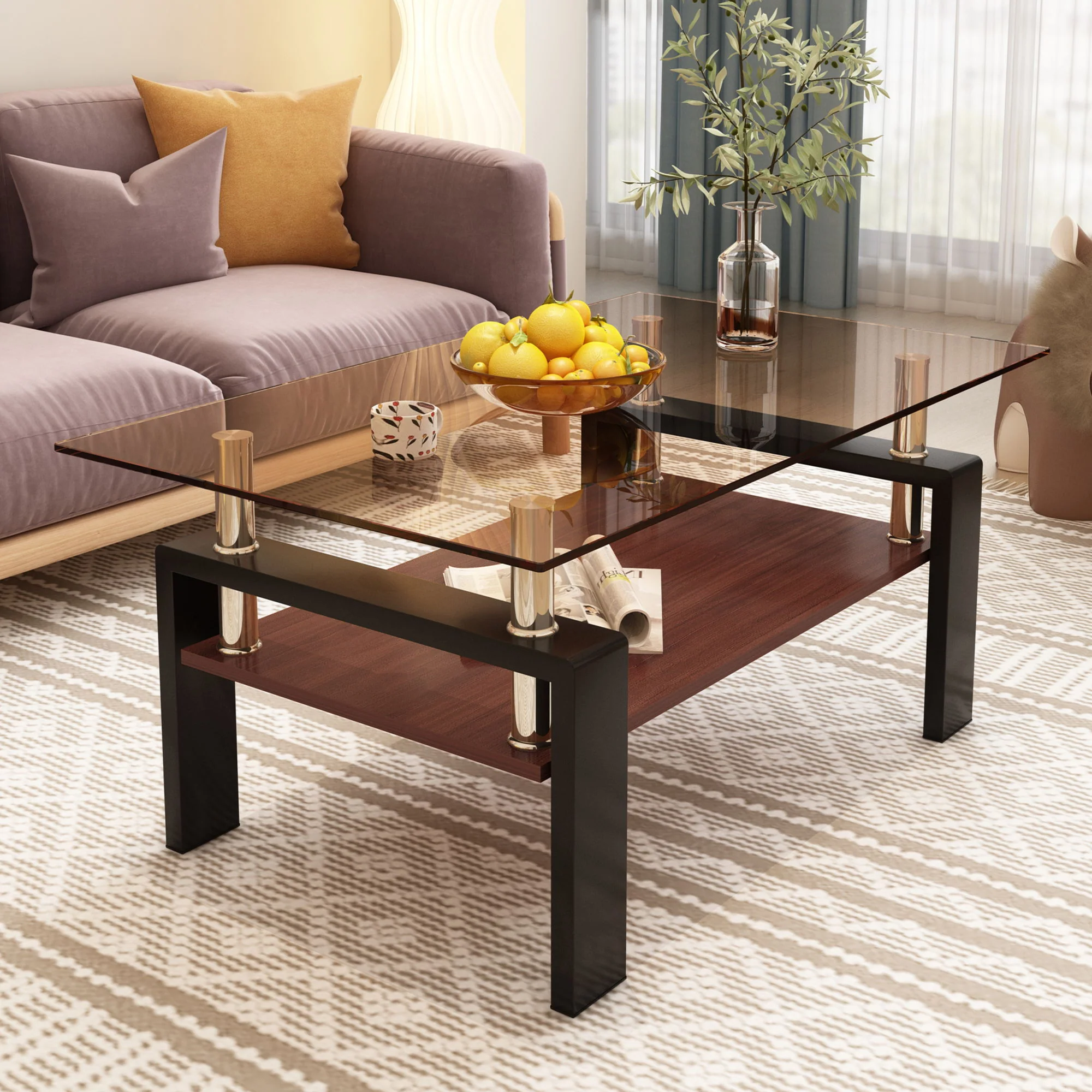 Modern Rectangular Coffee Table With Tempered Glass Top - Image 17