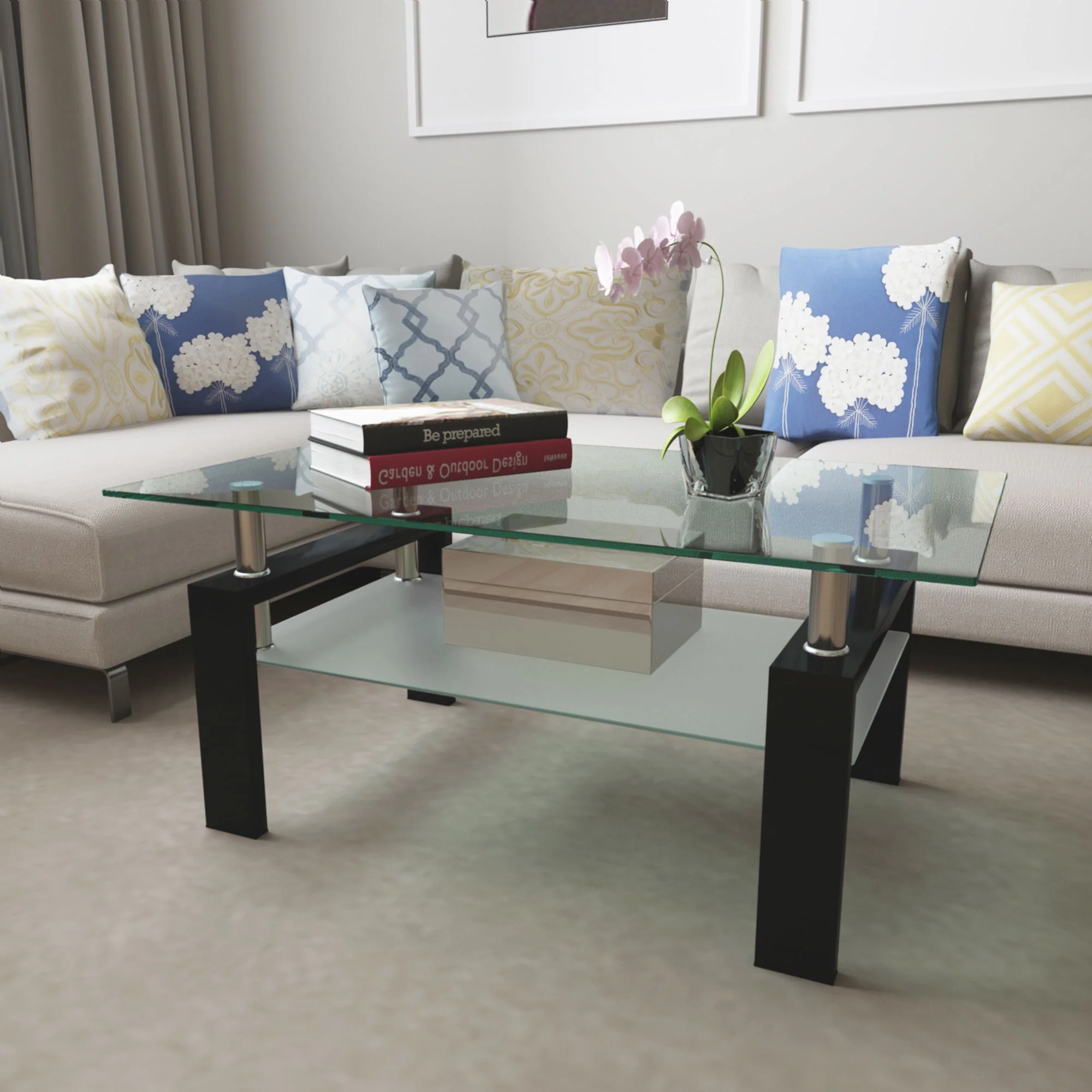 Modern Rectangular Coffee Table With Tempered Glass Top - Image 4