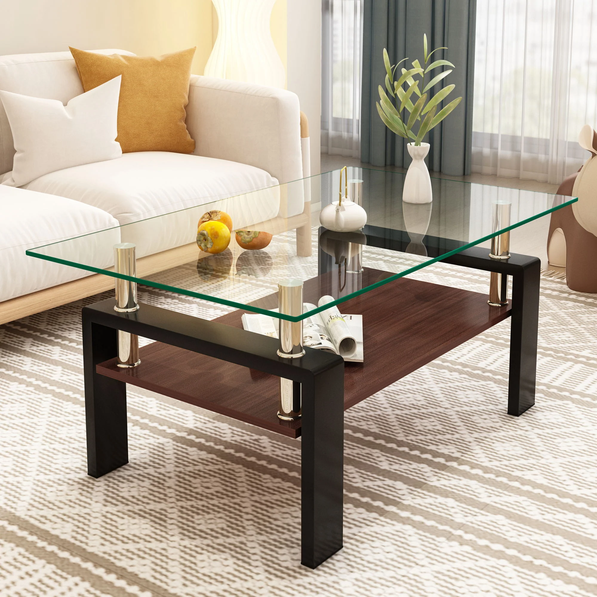 Modern Rectangular Coffee Table With Tempered Glass Top Layer, Table For Living Room - Transparent - Image 9