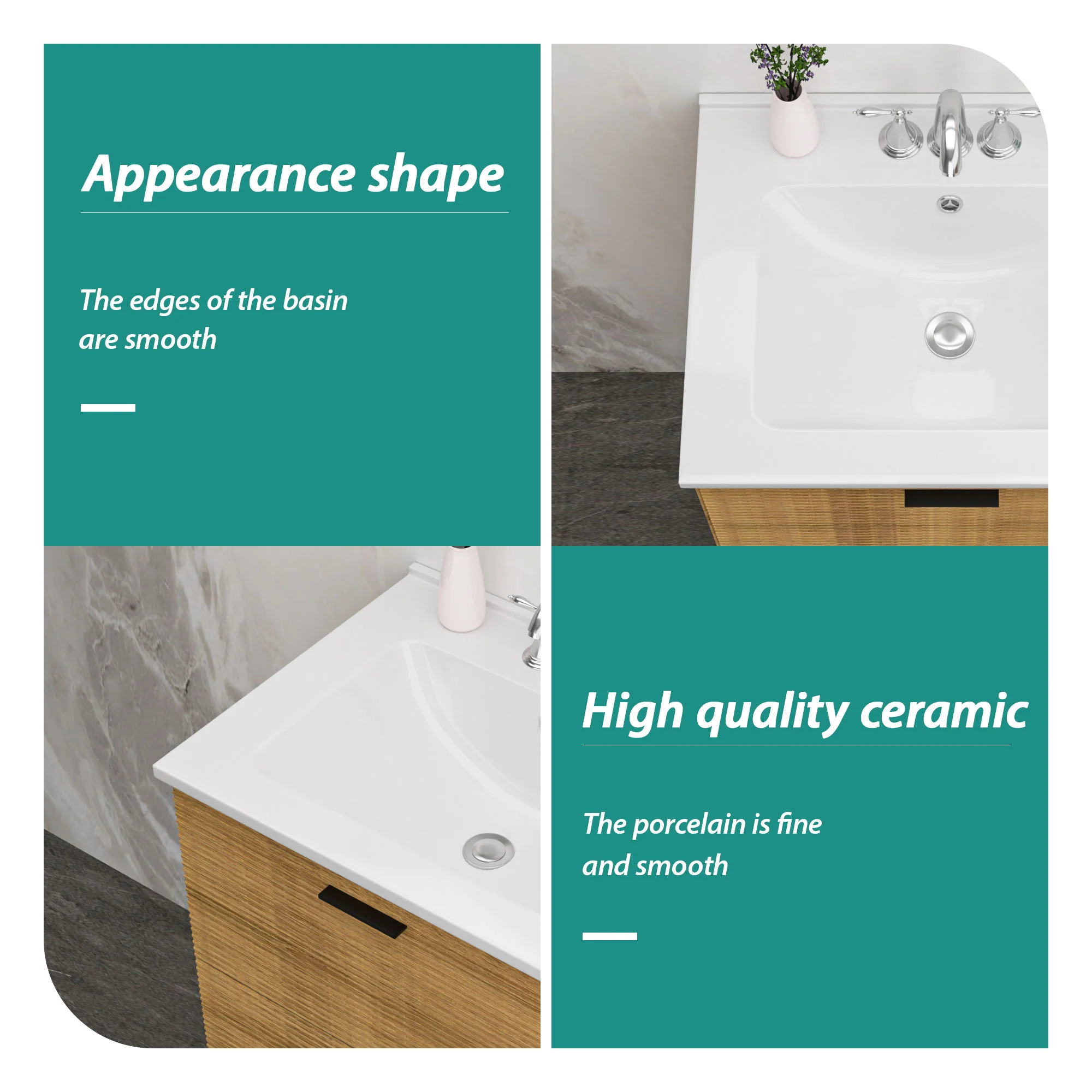 Modern Rectangular Single Vanity Top With Overflow And 3 Faucet Holes - White - Image 3